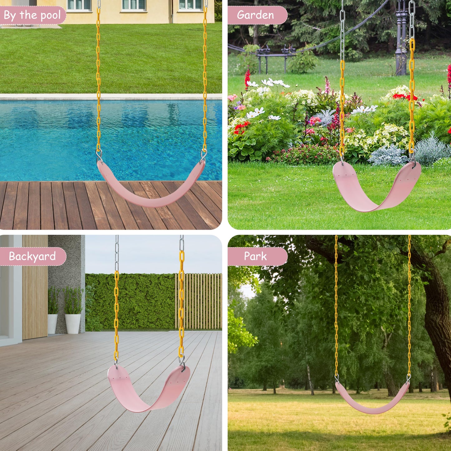 Sunnyglade 2-Pack Heavy-Duty Swing Seats with 66-Inch Chains – EVA Seat, 250 lb Capacity, Pastel Pink
