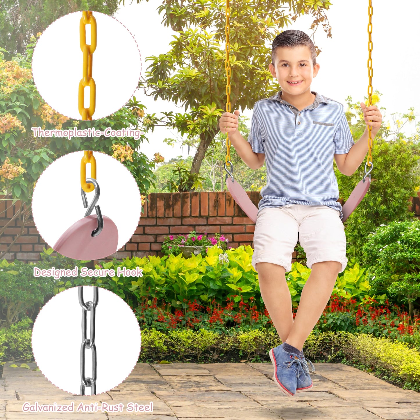 Sunnyglade 2-Pack Heavy-Duty Swing Seats with 66-Inch Chains – EVA Seat, 250 lb Capacity, Pastel Pink