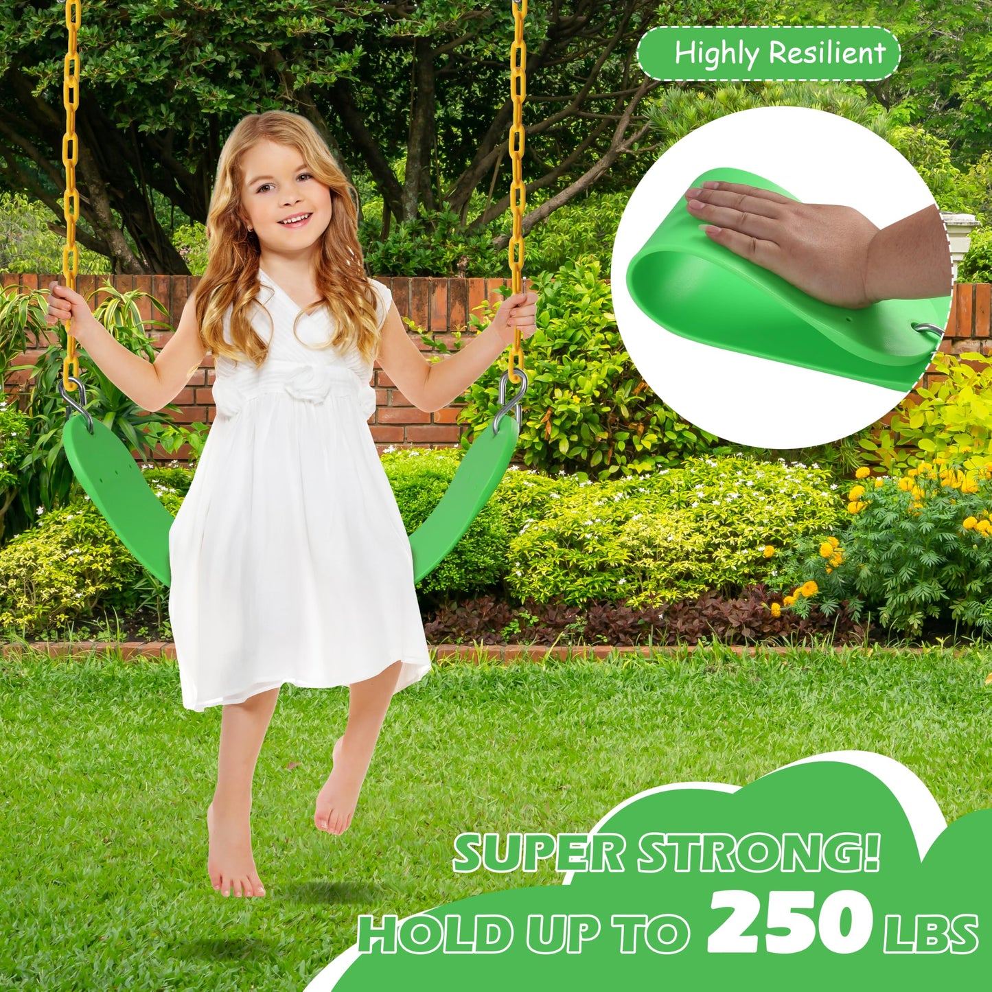 Sunnyglade 2-Pack Heavy-Duty Swing Seats with 66-inch Chains — 250 lb Capacity (Grass Green)