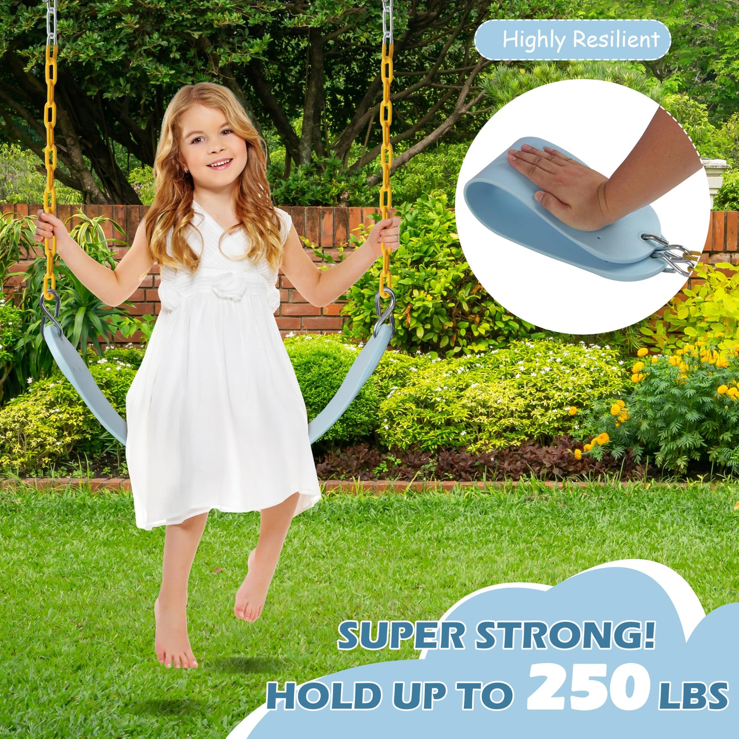 Sunnyglade 2-Pack Heavy-Duty Swing Seats with 66-Inch Chains – Supports 250 lb (Pastel Blue)