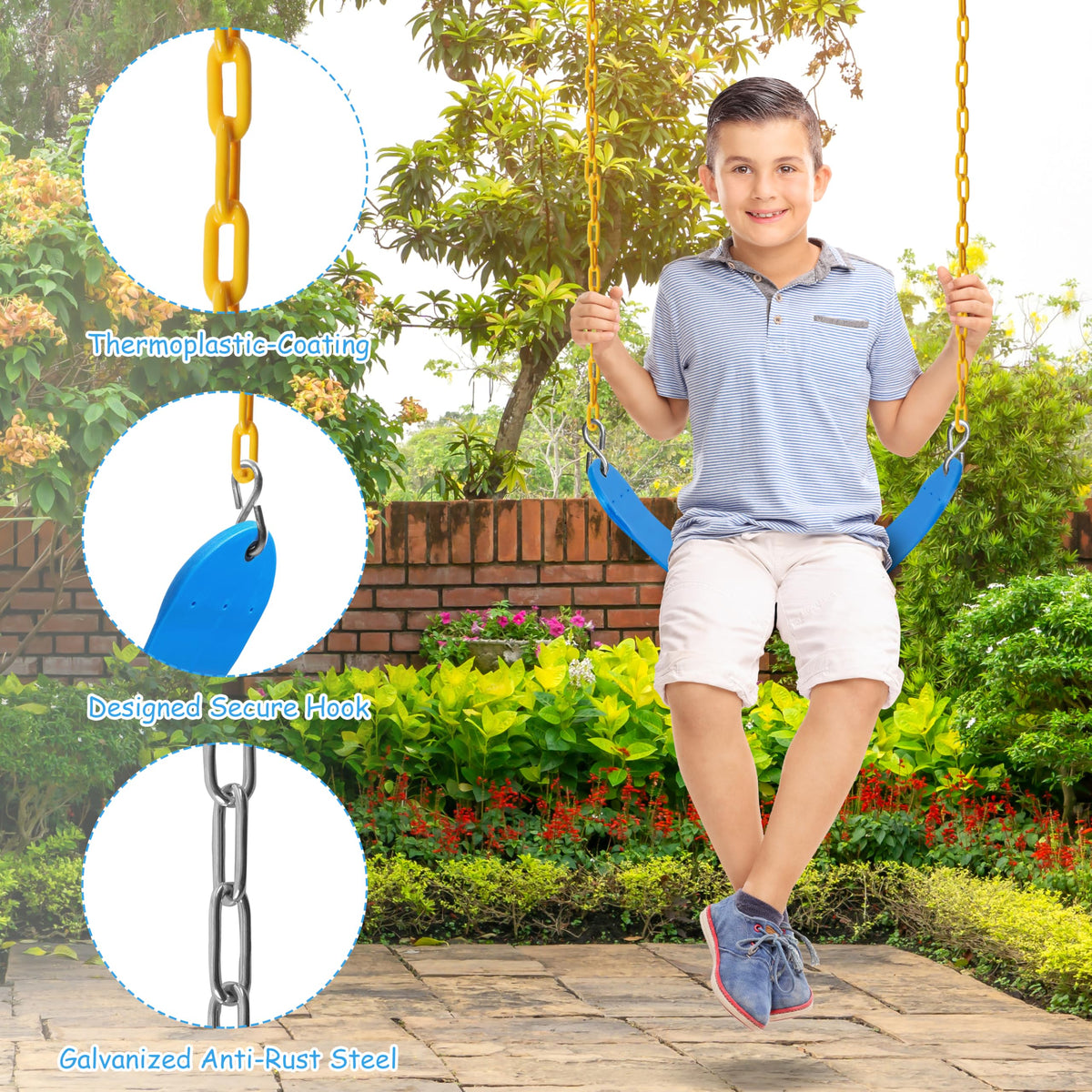 Sunnyglade 2-Pack Swing Seats with 66-Inch Chains – Heavy-Duty Playground Accessories (250 lb per seat)