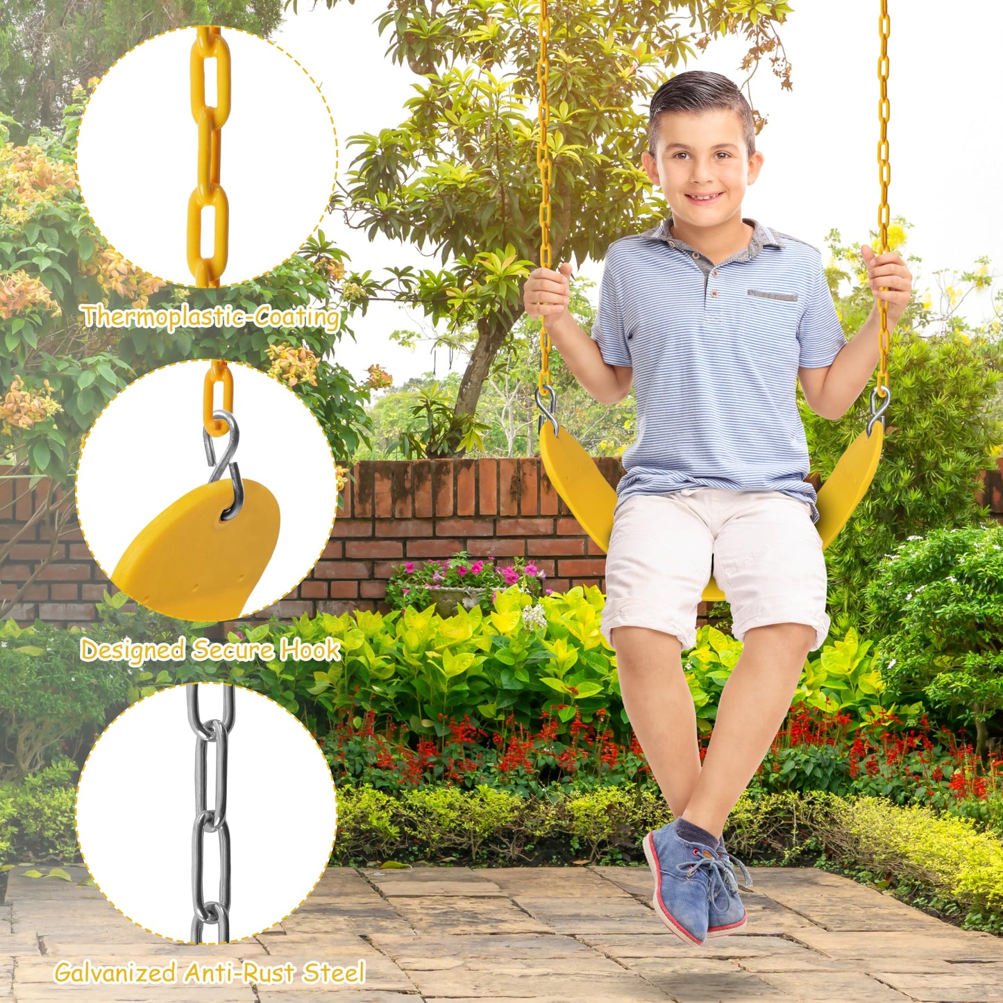 Sunnyglade 2-Pack Heavy-Duty Swing Seats with 66-inch Chains – Yellow