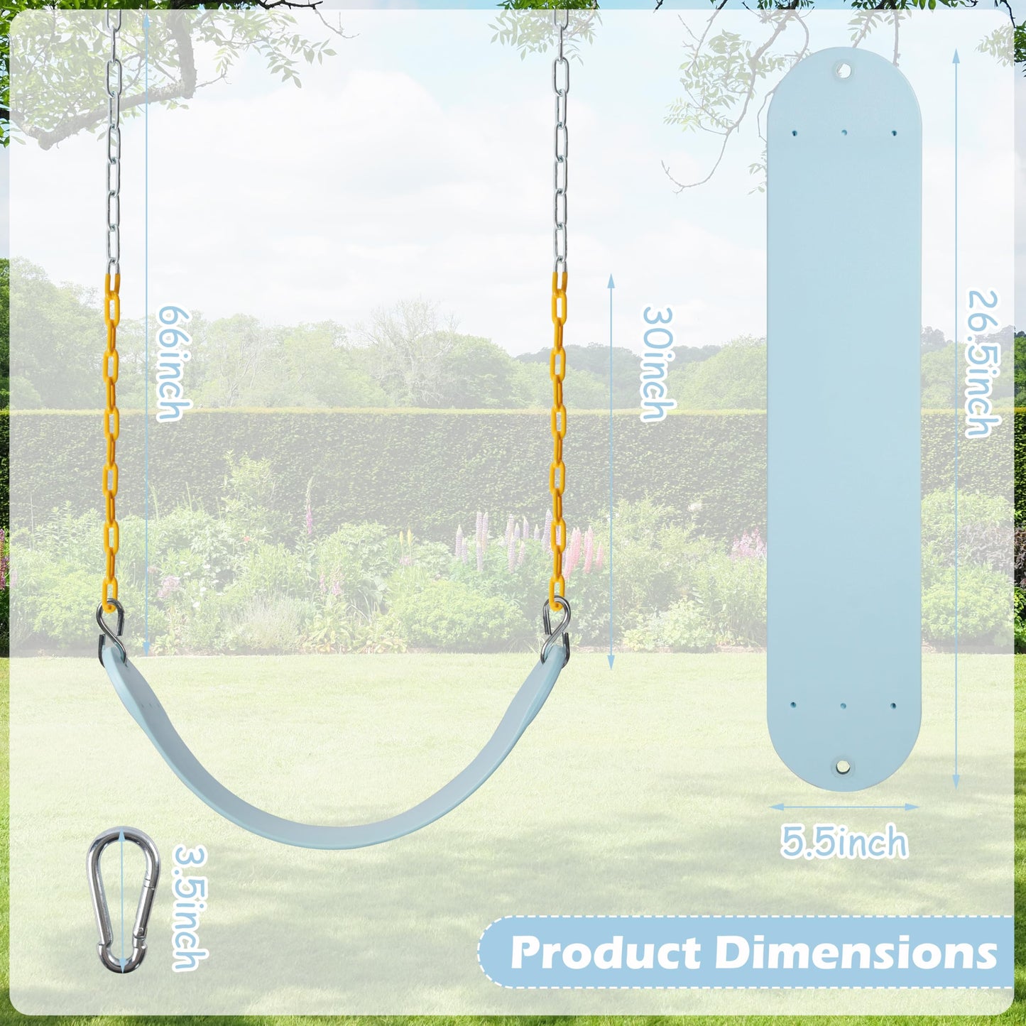 Sunnyglade 2-Pack Heavy-Duty Swing Seats with 66-Inch Chains – Supports 250 lb (Pastel Blue)