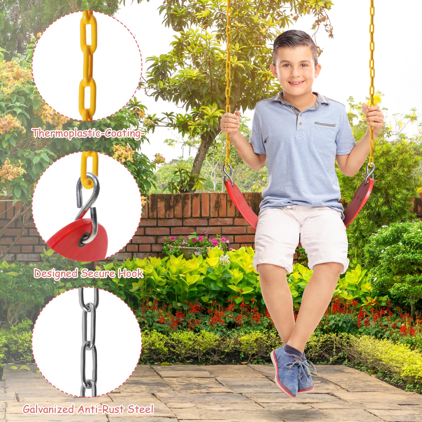 Sunnyglade 2-Pack Heavy-Duty Swing Seats with 66" Chains – 250 lb Capacity (Red)