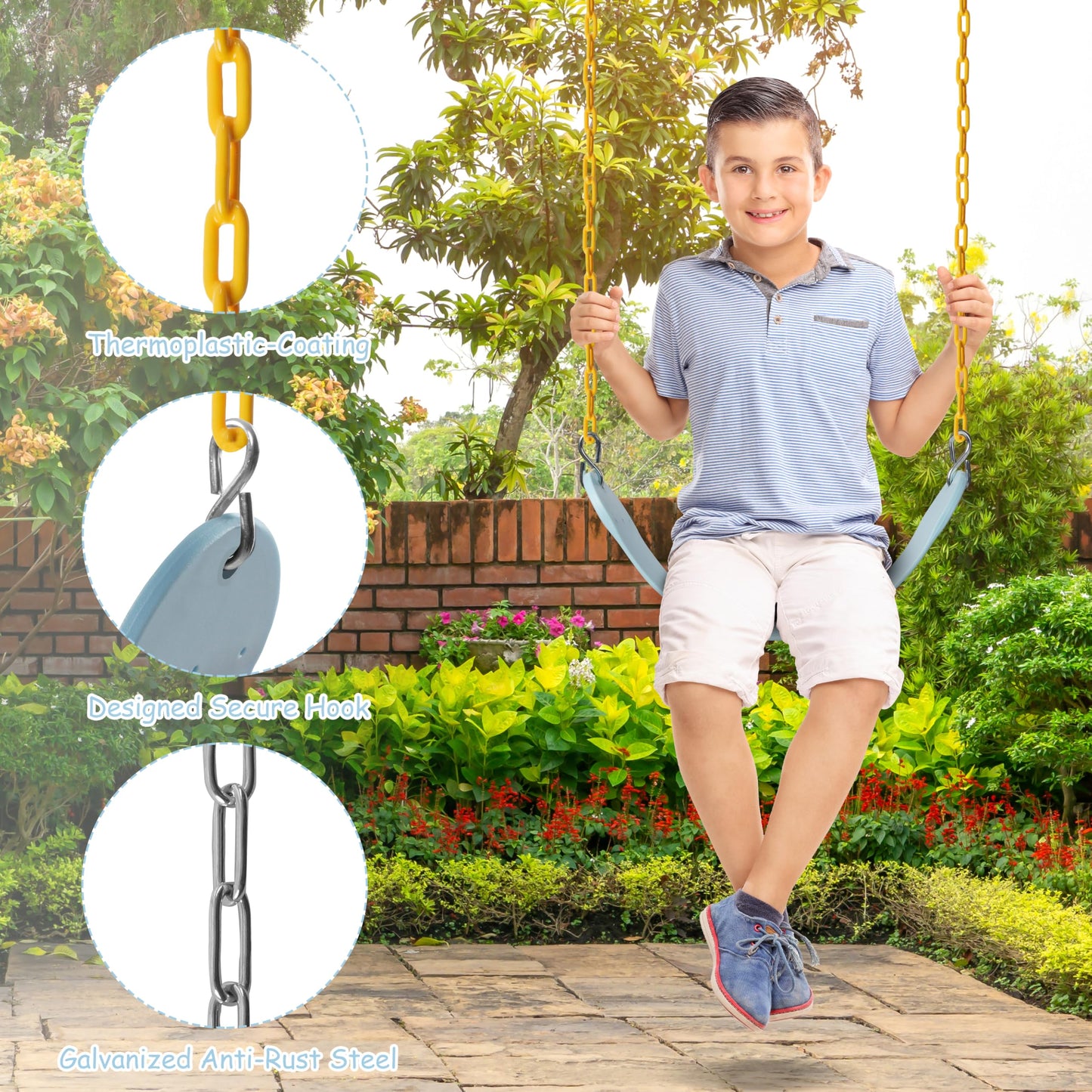 Sunnyglade 2-Pack Heavy-Duty Swing Seats with 66-Inch Chains – Supports 250 lb (Pastel Blue)