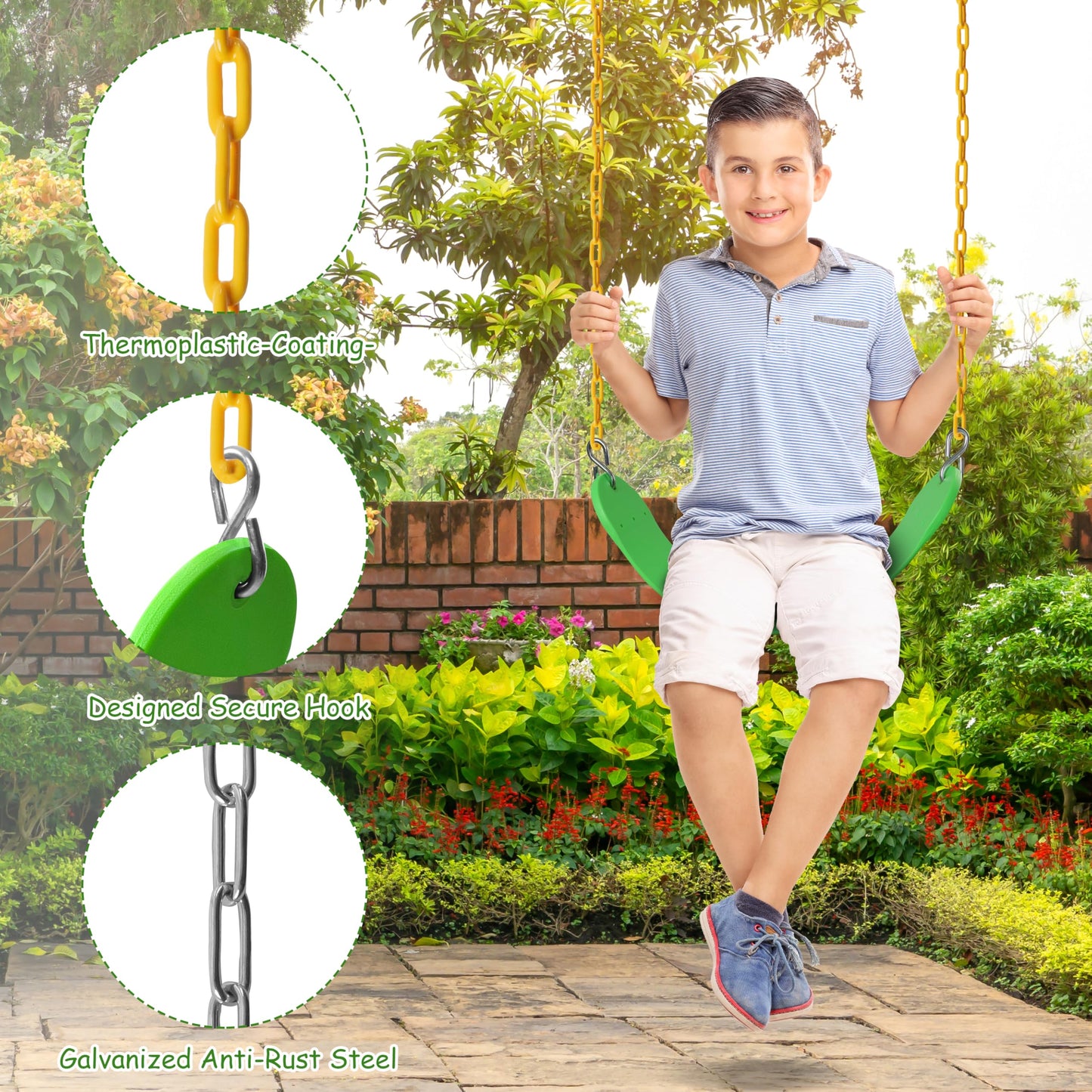 Sunnyglade 2-Pack Heavy-Duty Swing Seats with 66-inch Chains — 250 lb Capacity (Grass Green)