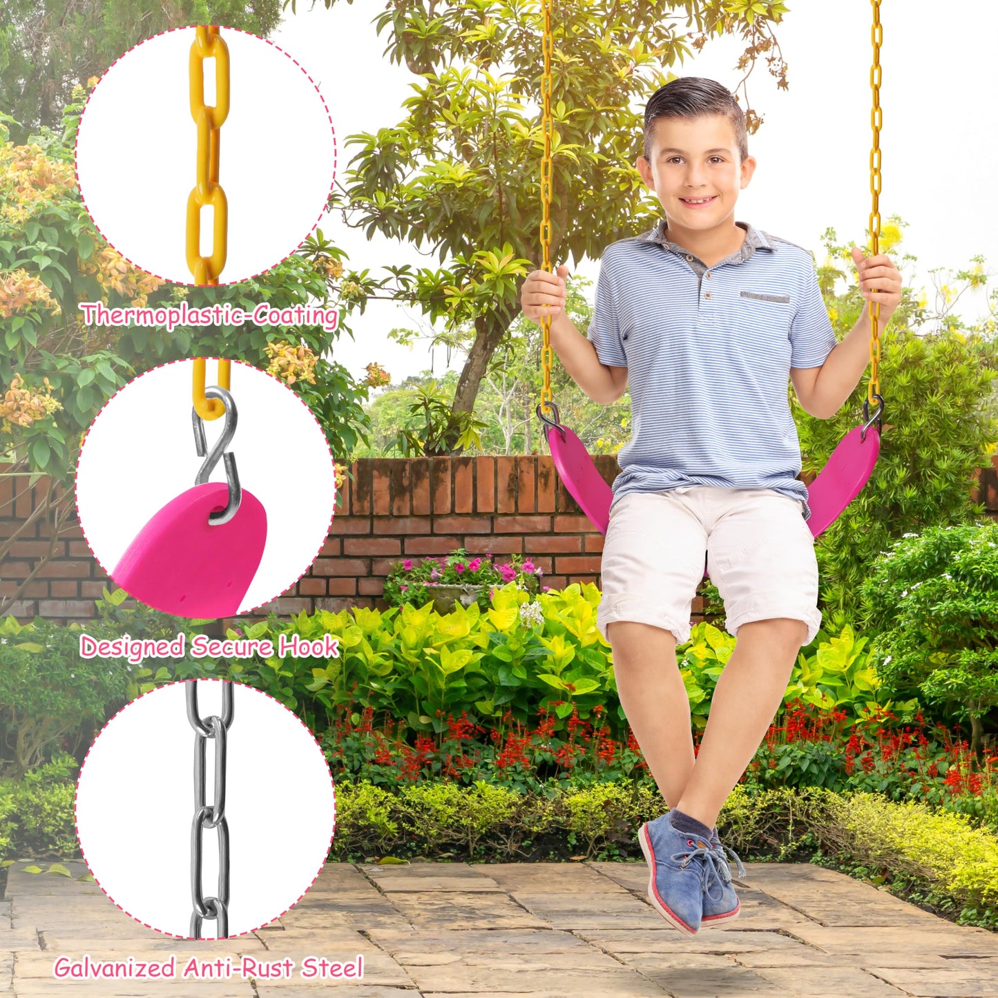 Sunnyglade 2-Pack Swing Seats - Heavy-Duty with 66in Chains (Pink)