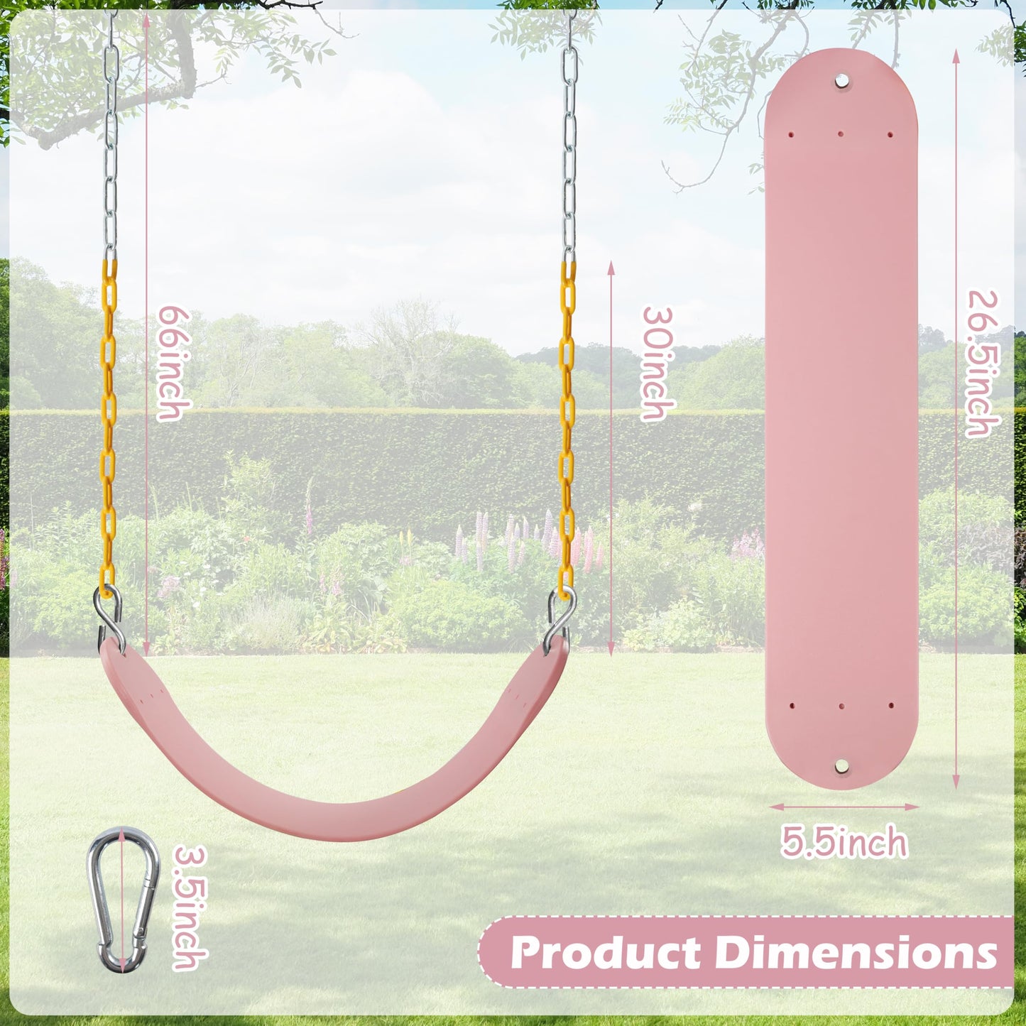 Sunnyglade 2-Pack Heavy-Duty Swing Seats with 66-Inch Chains – EVA Seat, 250 lb Capacity, Pastel Pink