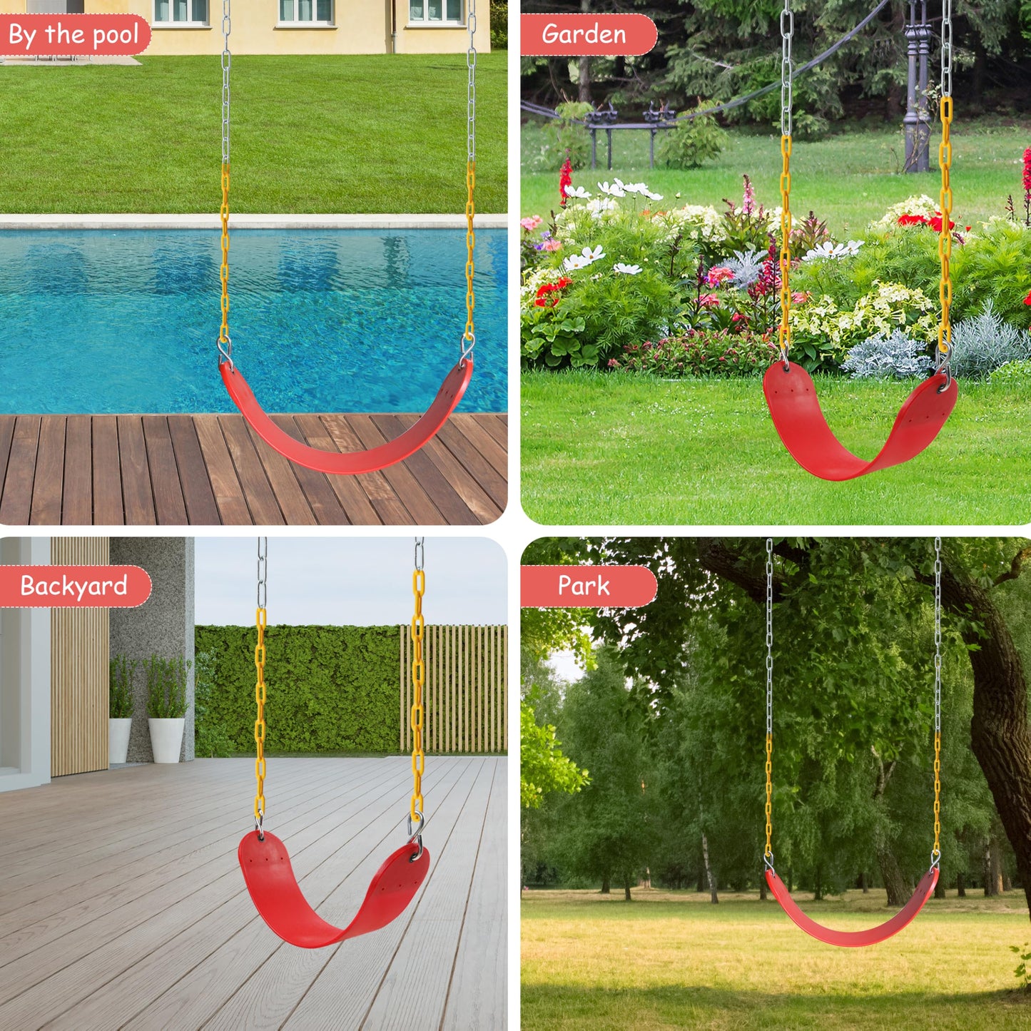 Sunnyglade 2-Pack Heavy-Duty Swing Seats with 66" Chains – 250 lb Capacity (Red)