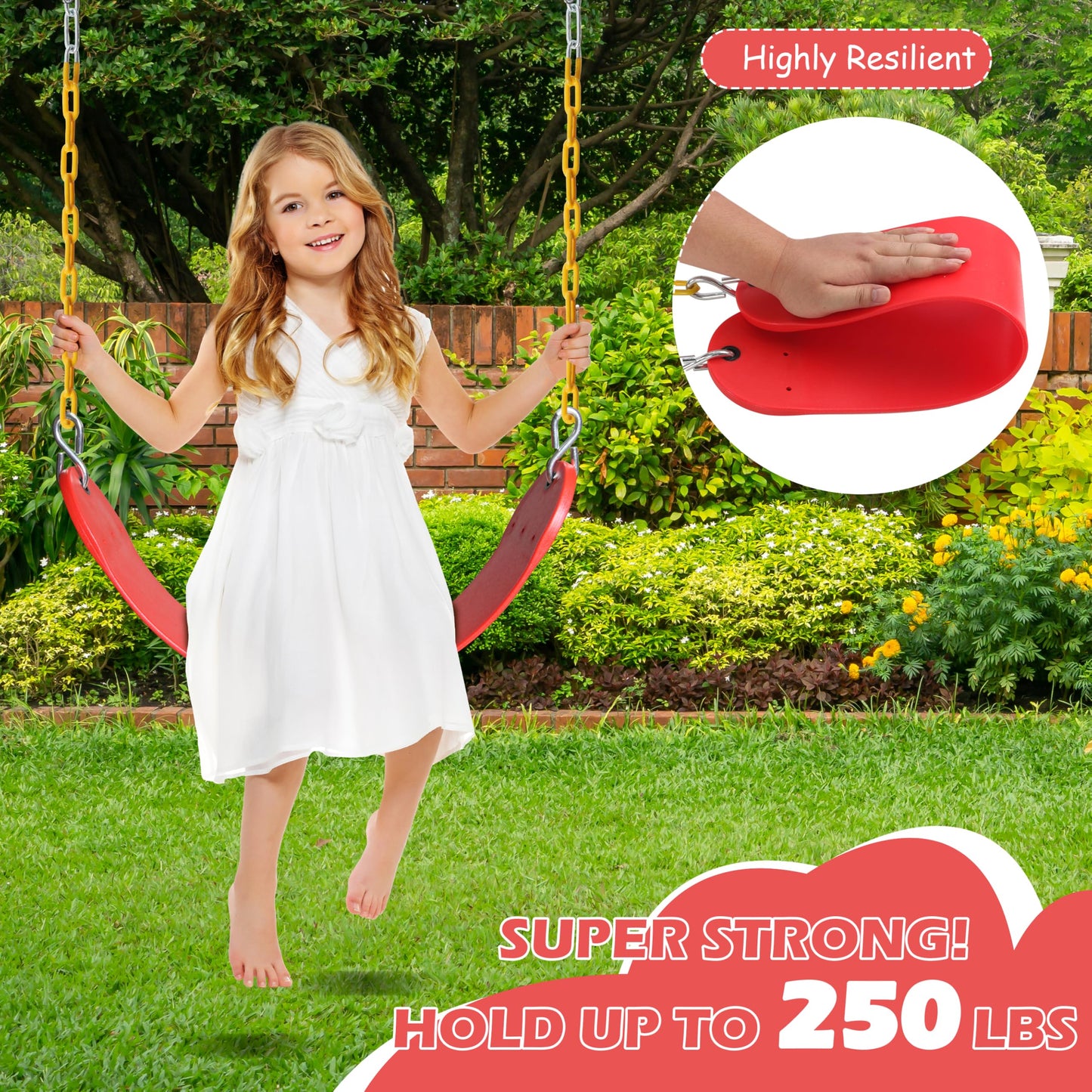 Sunnyglade 2-Pack Heavy-Duty Swing Seats with 66" Chains – 250 lb Capacity (Red)