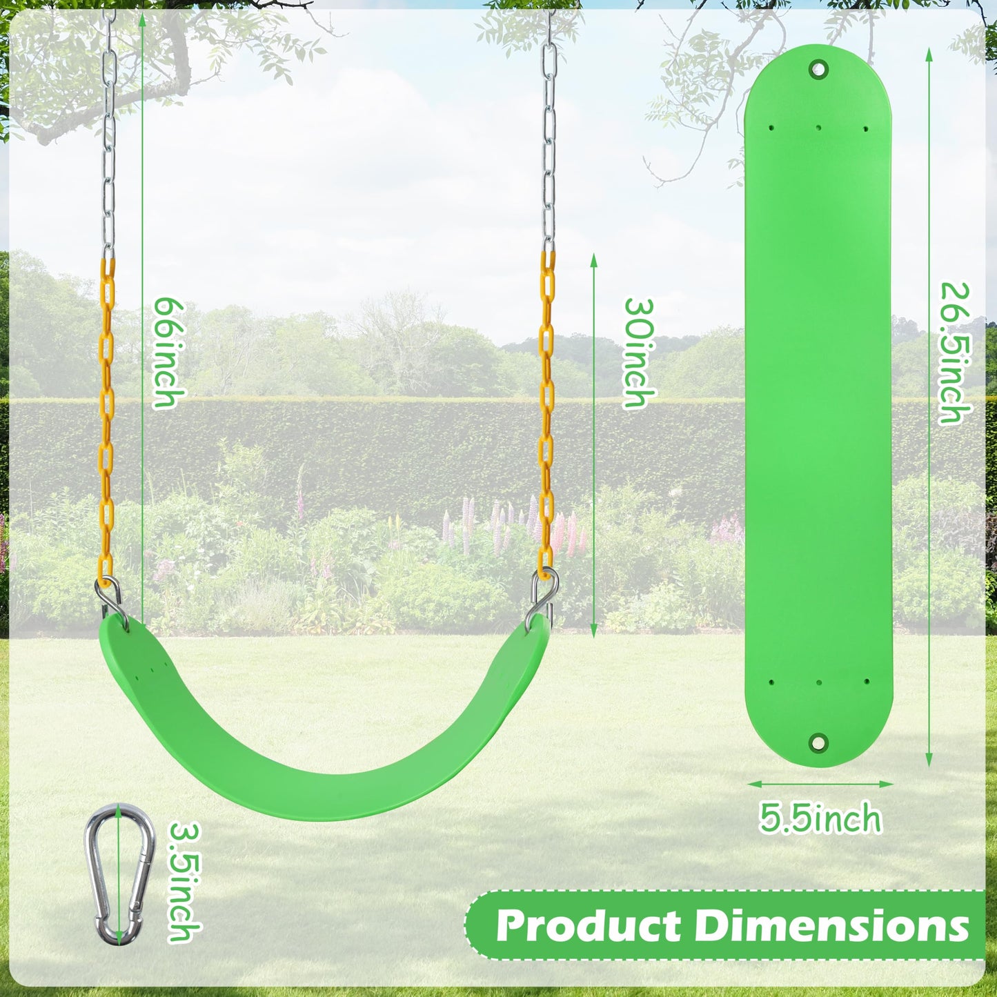 Sunnyglade 2-Pack Heavy-Duty Swing Seats with 66-inch Chains — 250 lb Capacity (Grass Green)