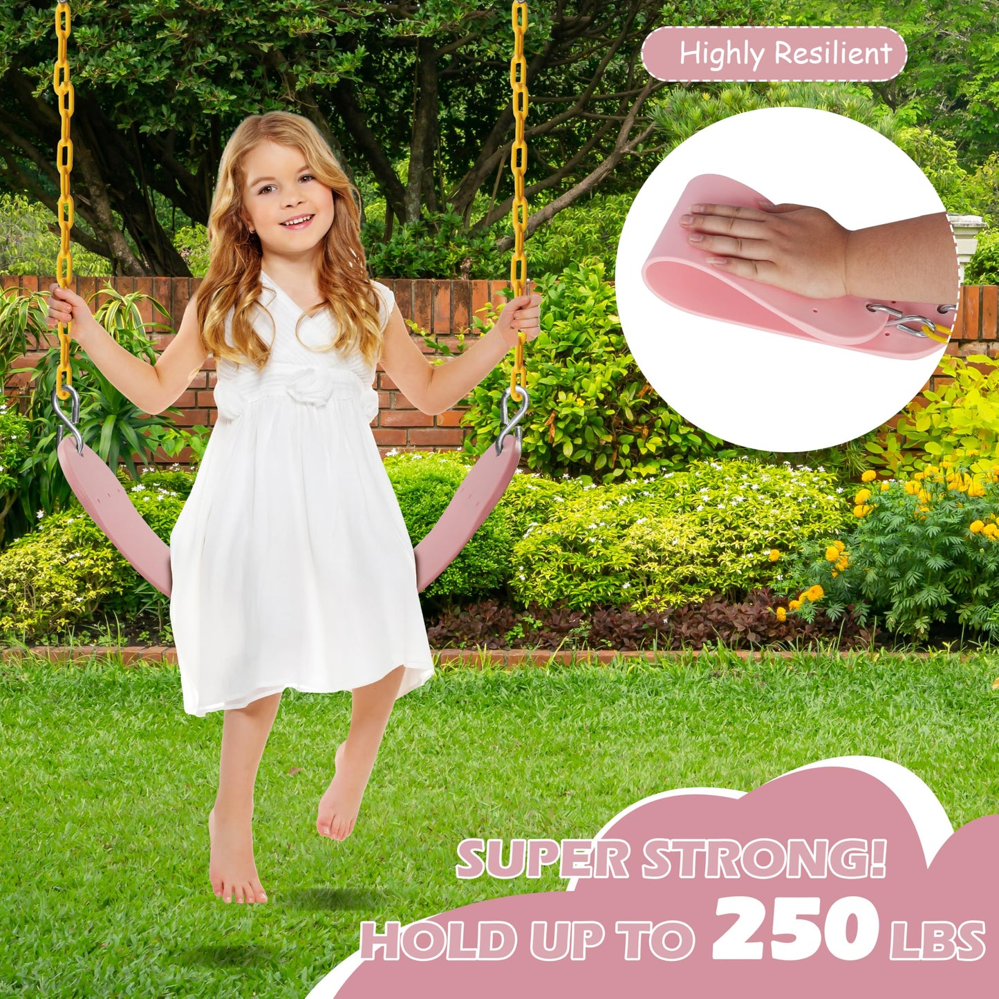 Sunnyglade 2-Pack Heavy-Duty Swing Seats with 66-Inch Chains – EVA Seat, 250 lb Capacity, Pastel Pink