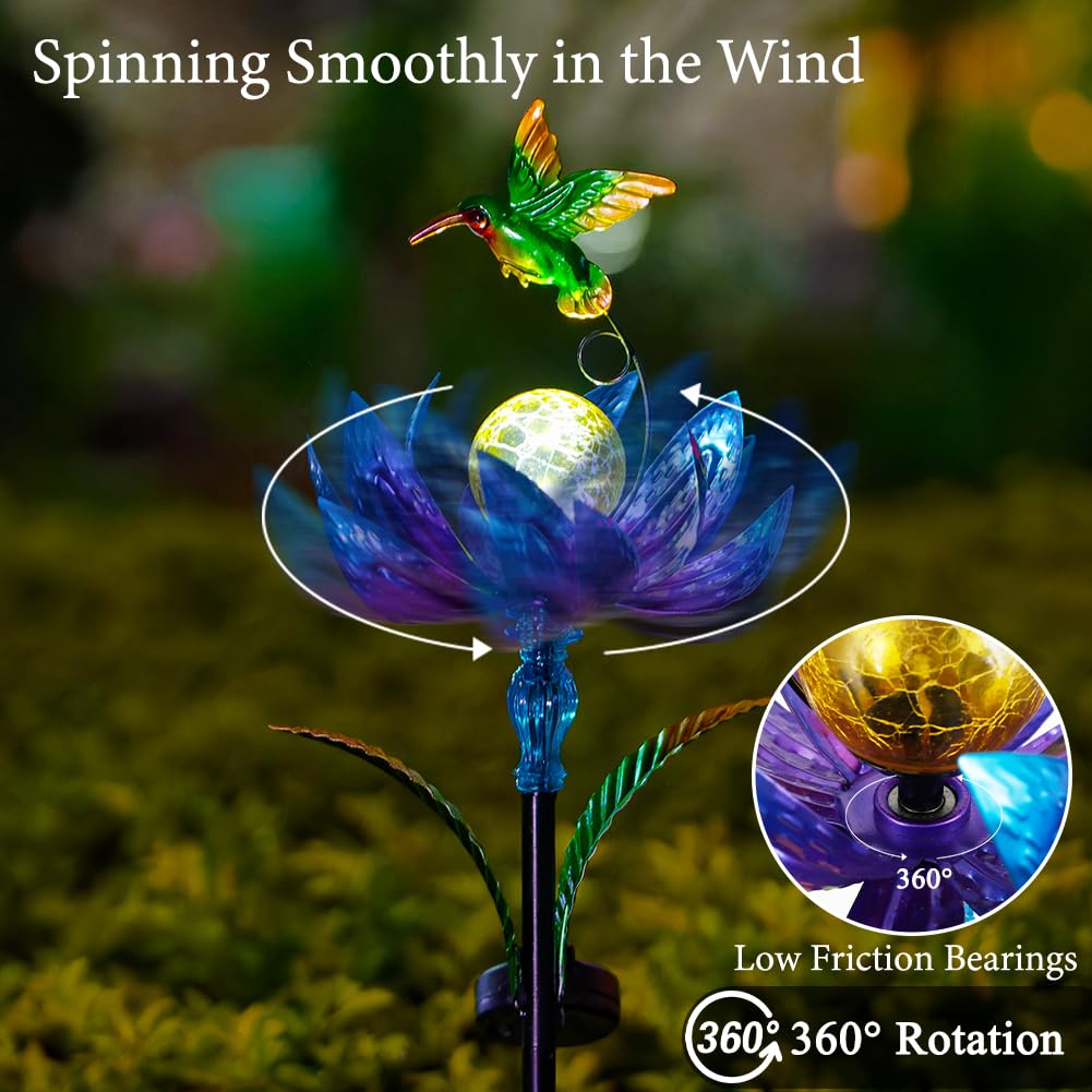 Sunnylight Solar Wind Spinner with LED Ball – Blue, Waterproof, Rust-Proof, 48-Inch Outdoor Garden Decor