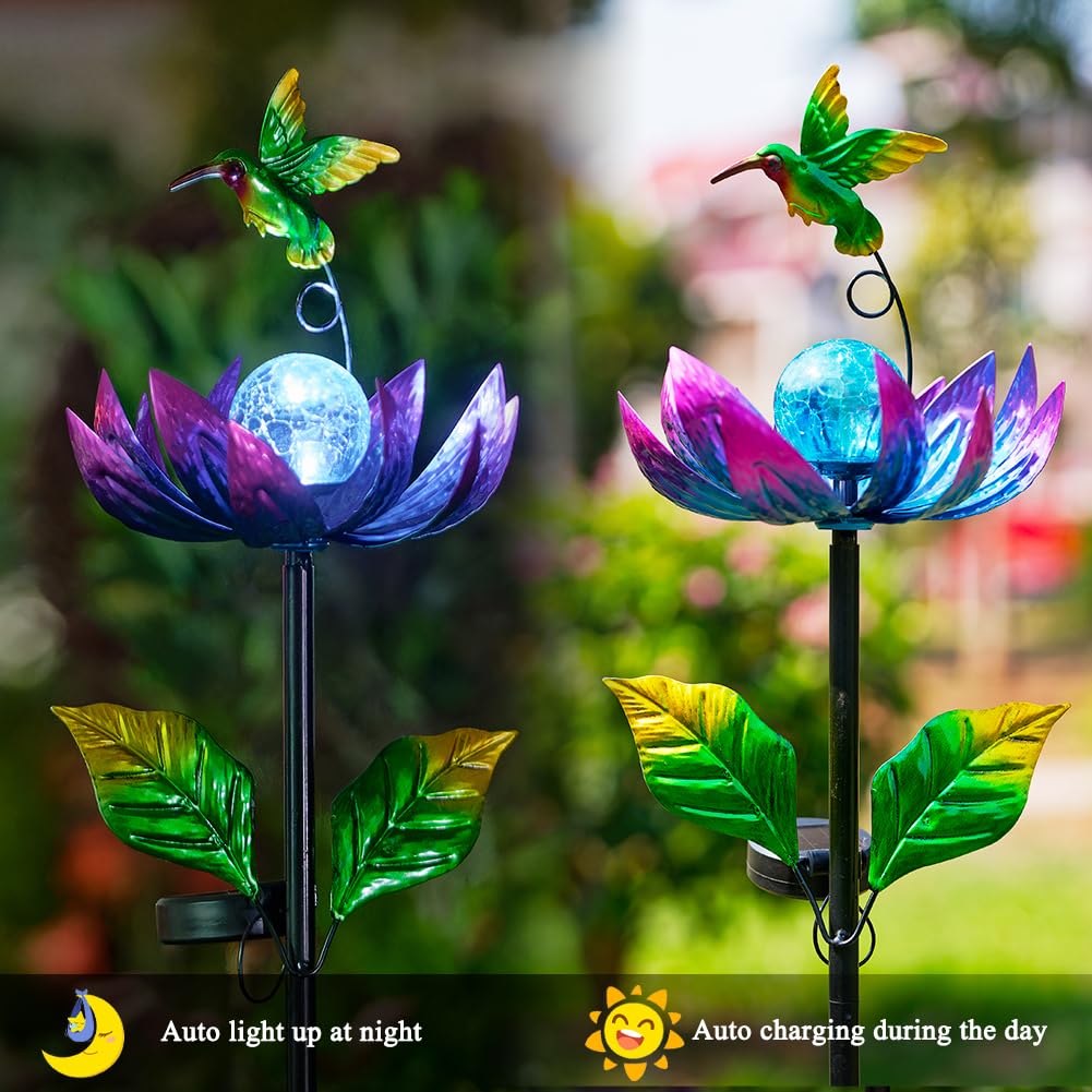 Sunnylight Solar Wind Spinner Outdoor with Cracked Glass Ball – Purple Garden Decor