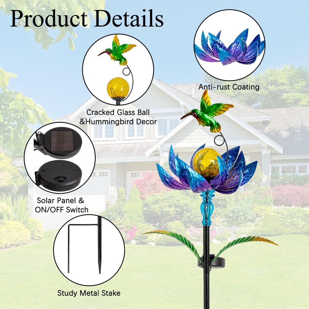 Sunnylight Solar Wind Spinner with LED Ball – Blue, Waterproof, Rust-Proof, 48-Inch Outdoor Garden Decor