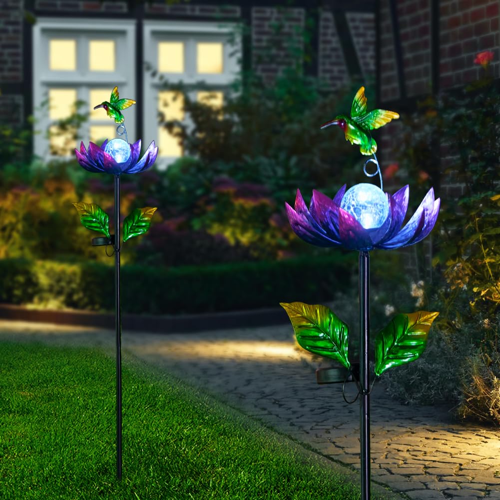 Sunnylight Solar Wind Spinner Outdoor with Cracked Glass Ball – Purple Garden Decor