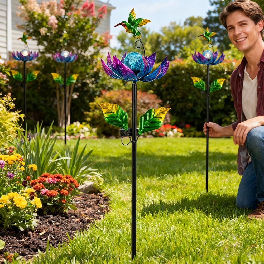 Sunnylight Solar Wind Spinner Outdoor with Cracked Glass Ball – Purple Garden Decor