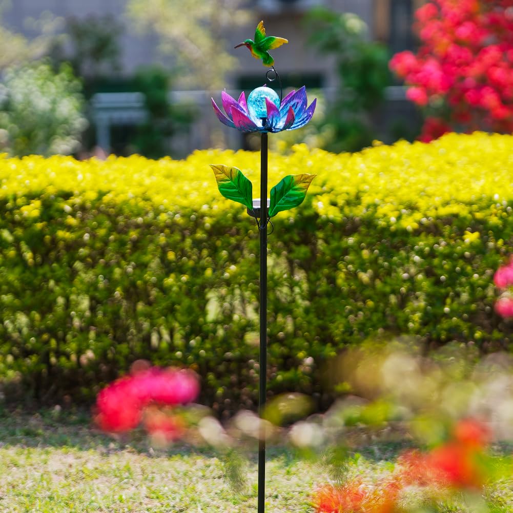 Sunnylight Solar Wind Spinner Outdoor with Cracked Glass Ball – Purple Garden Decor