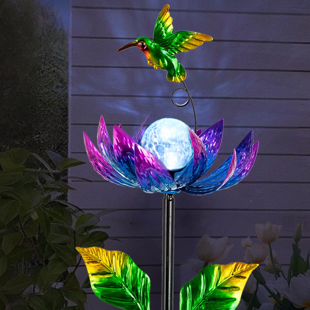 Sunnylight Solar Wind Spinner Outdoor with Cracked Glass Ball – Purple Garden Decor