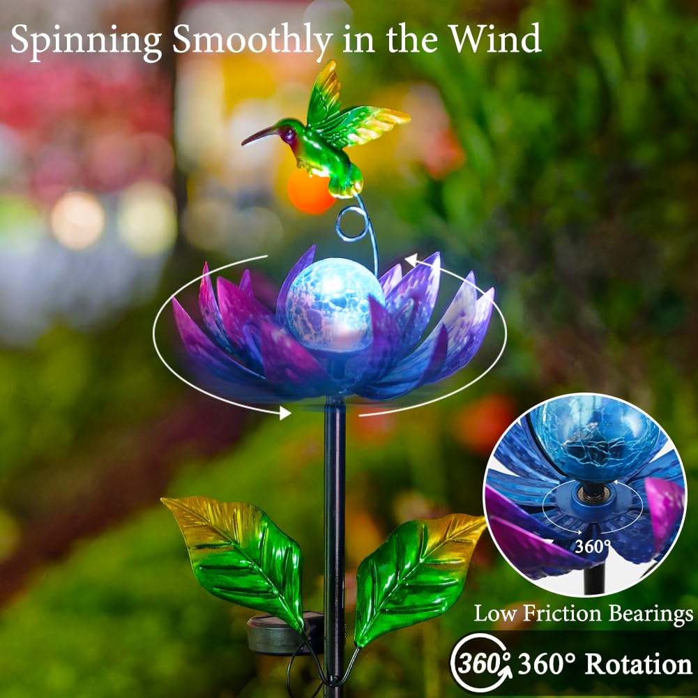Sunnylight Solar Wind Spinner Outdoor with Cracked Glass Ball – Purple Garden Decor