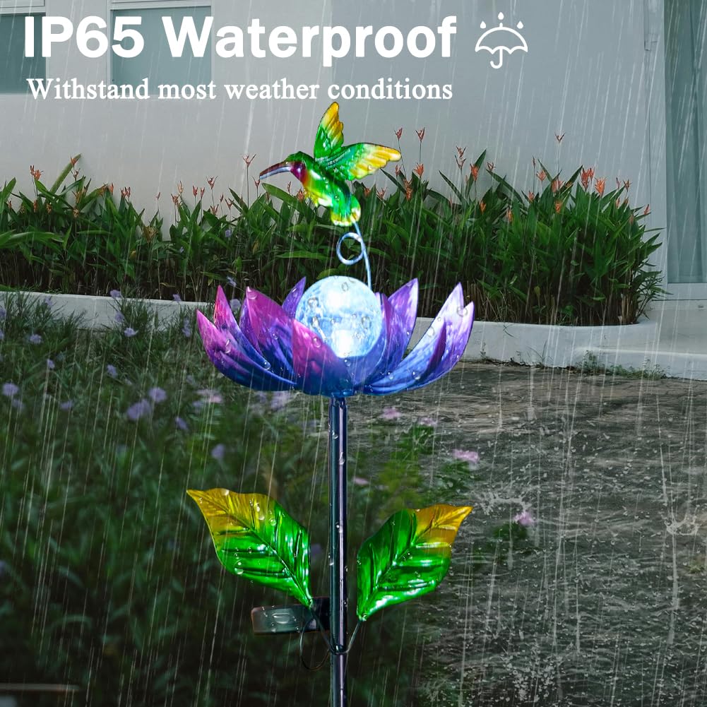 Sunnylight Solar Wind Spinner Outdoor with Cracked Glass Ball – Purple Garden Decor