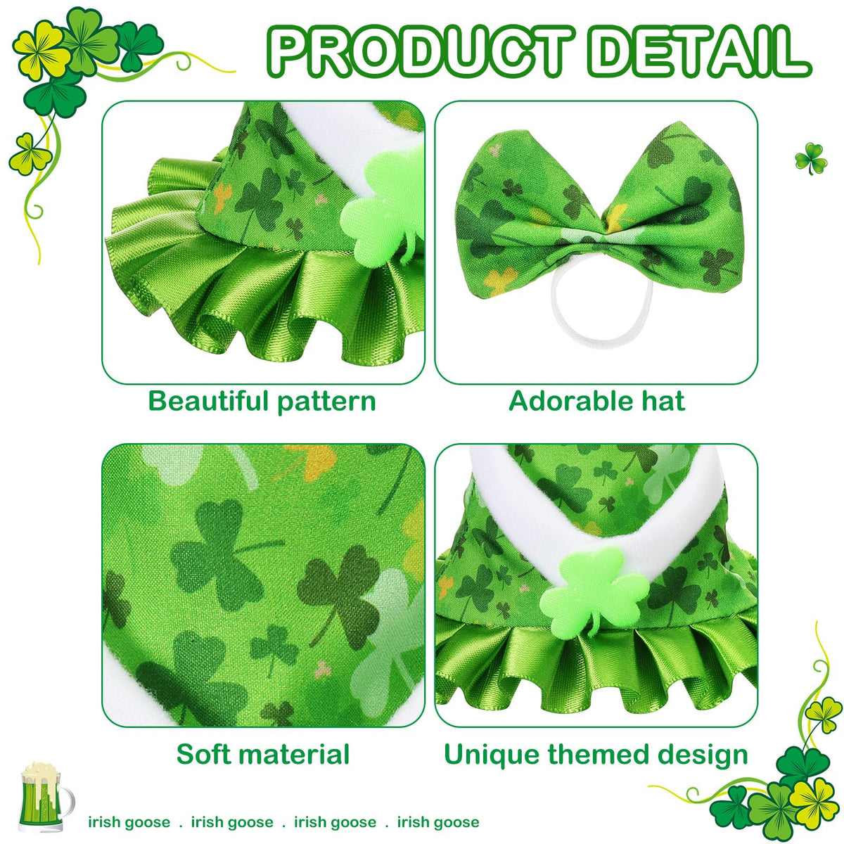 Sunnymove St Patrick's Day 7-Inch Desk Goose Outfit – Shamrock Dress & Bow Hat