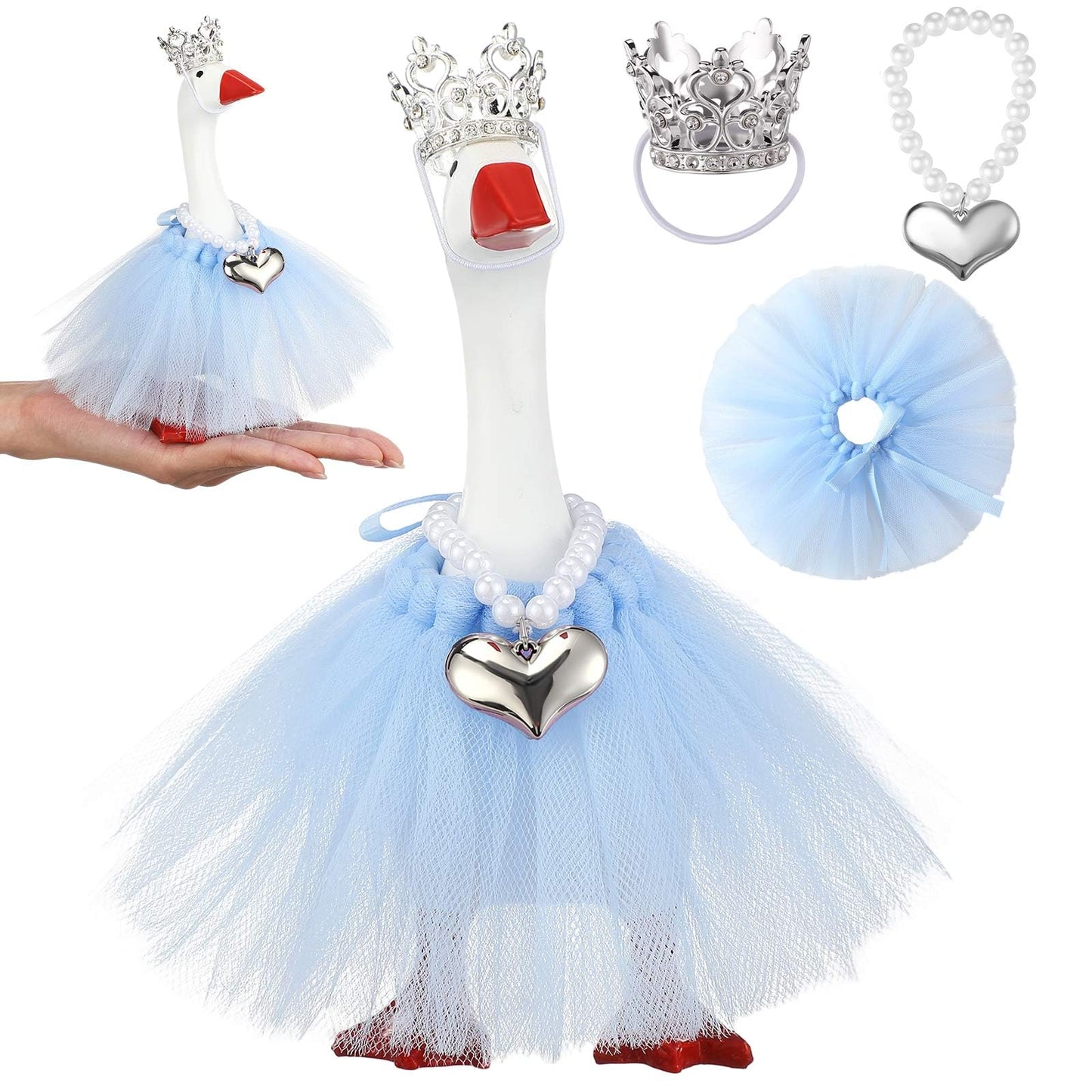 Sunnymove 7-Inch Winter Mini Desk Goose Outfit — Blue Tiara, Tutu Dress, Necklace & Key Holder