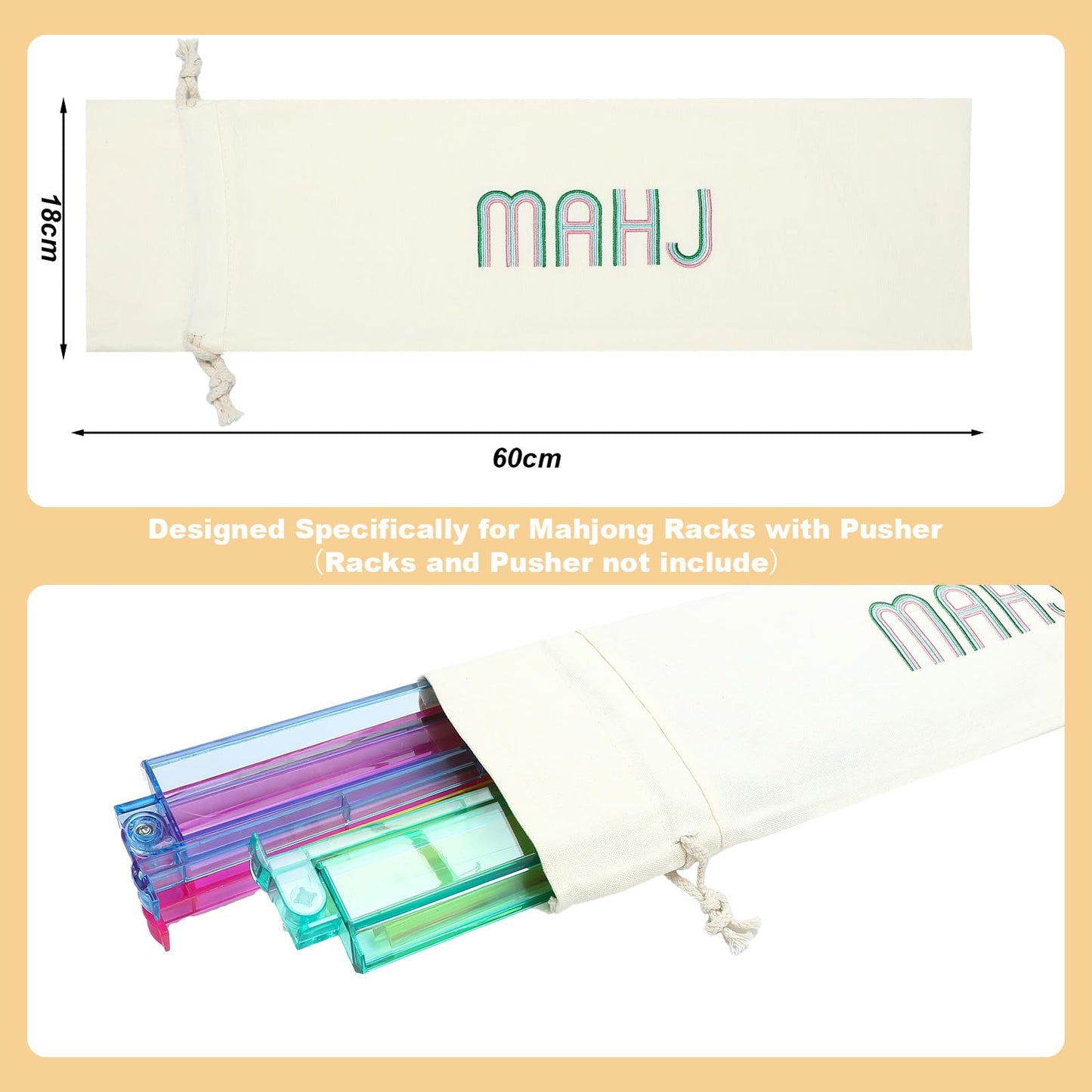 Sunnymove 3-Piece Empty Mahjong Canvas Bag Set – White, Embroidered, Includes Racks & Pushers
