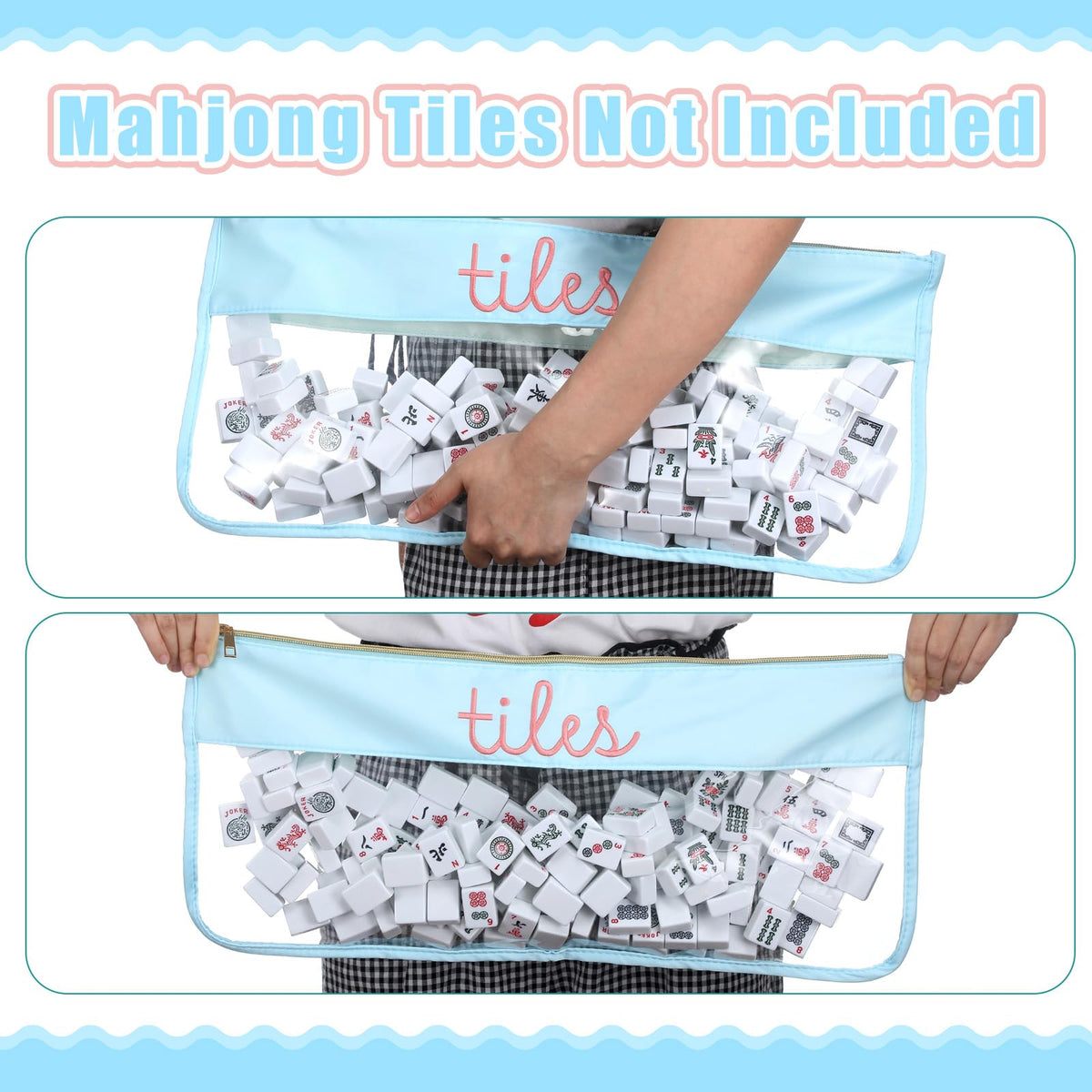 Sunnymove American Mahjong Bag – Blue Empty Tile Case with Zipper, Holds 166 Tiles