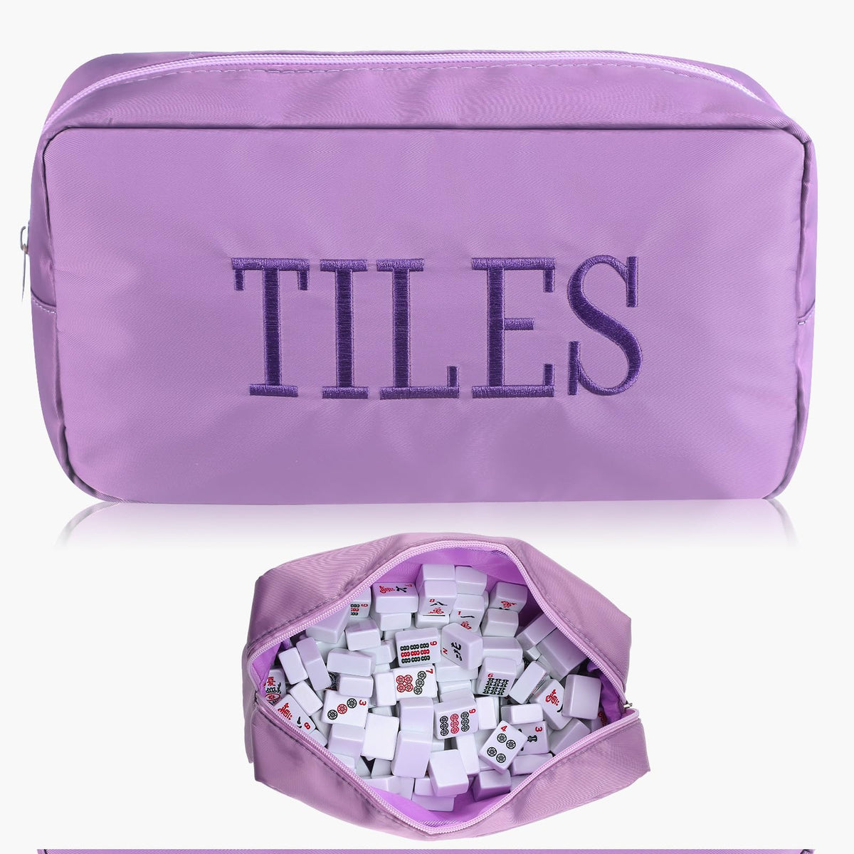 Sunnymove Thickened Mahjong Tile Bag with Zipper – 166 Tiles, 10.4 x 5.6 Inches, Purple (Case Only)