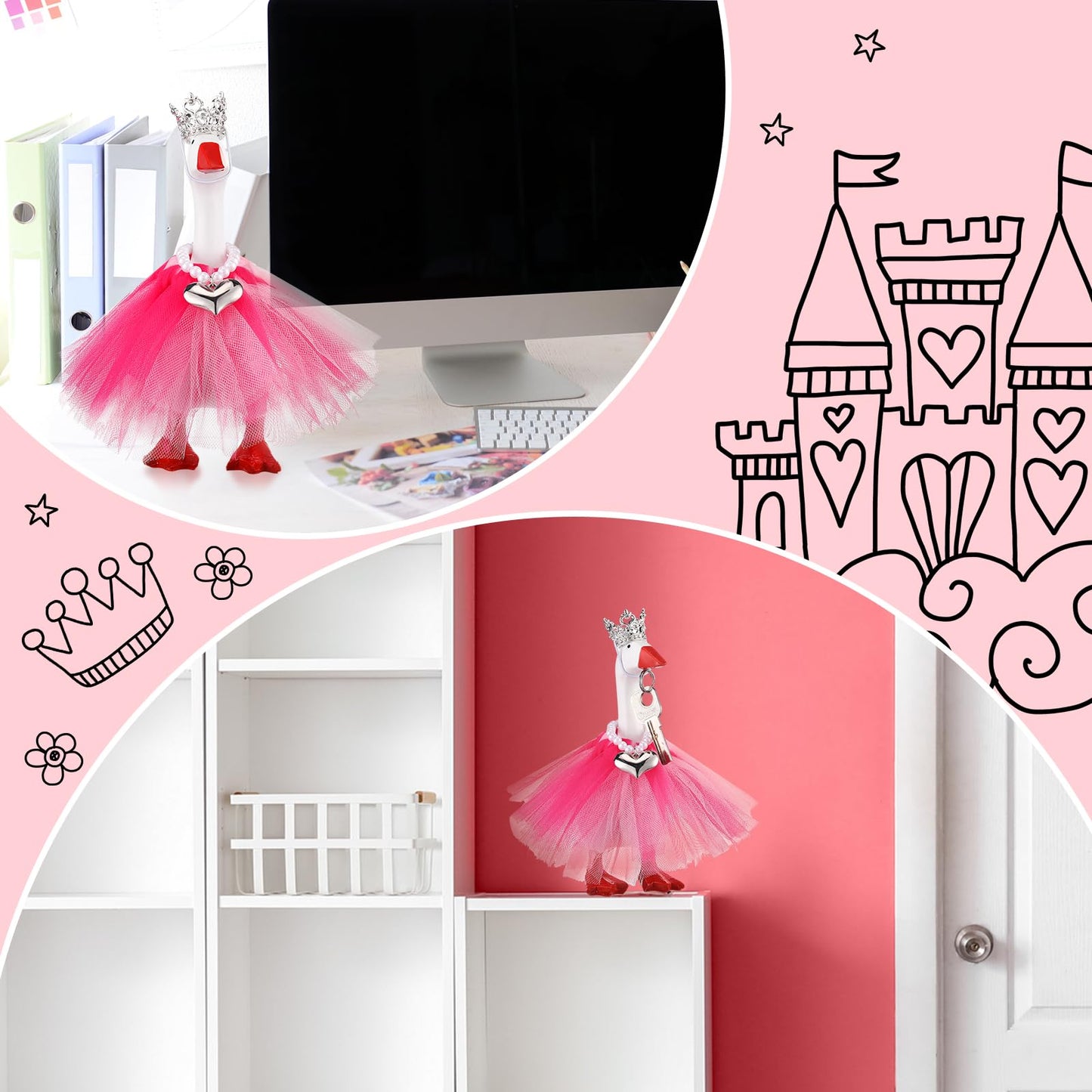 Sunnymove 7-Inch Winter Mini Desk Goose Outfits – Pink Tiara Crown, Tutu Dress, Necklace