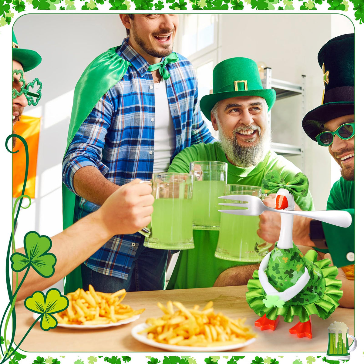 Sunnymove St Patrick's Day 7-Inch Desk Goose Outfit – Shamrock Dress & Bow Hat