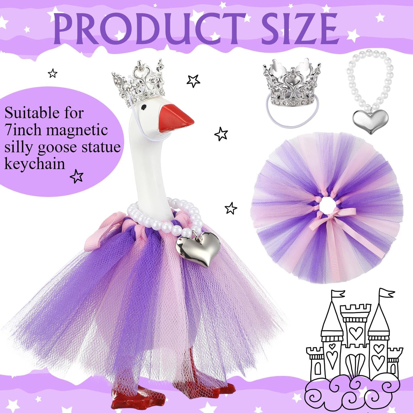 Sunnymove 7-Inch Winter Mini Desk Goose Outfit Set — Tiara, Tutu Dress & Necklace (Purple)