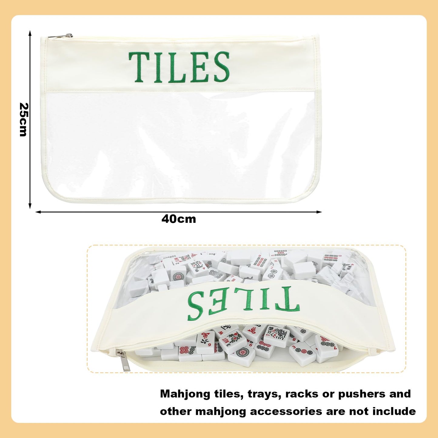 Sunnymove 3-Piece Empty Mahjong Canvas Bag Set – White, Embroidered, Includes Racks & Pushers