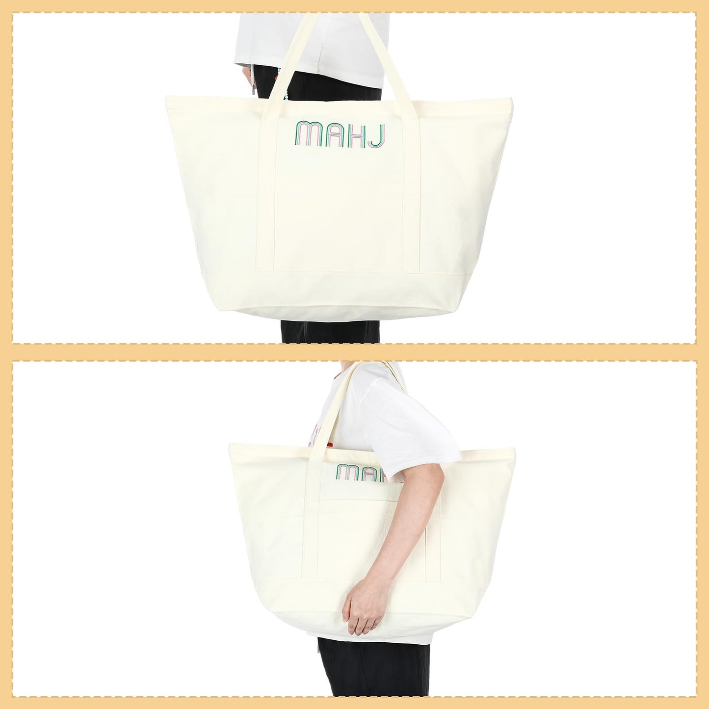 Sunnymove 3-Piece Empty Mahjong Canvas Bag Set – White, Embroidered, Includes Racks & Pushers
