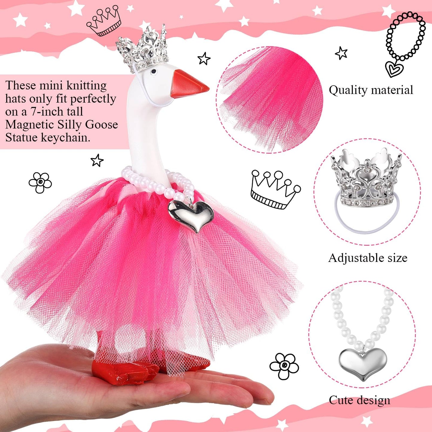 Sunnymove 7-Inch Winter Mini Desk Goose Outfits – Pink Tiara Crown, Tutu Dress, Necklace