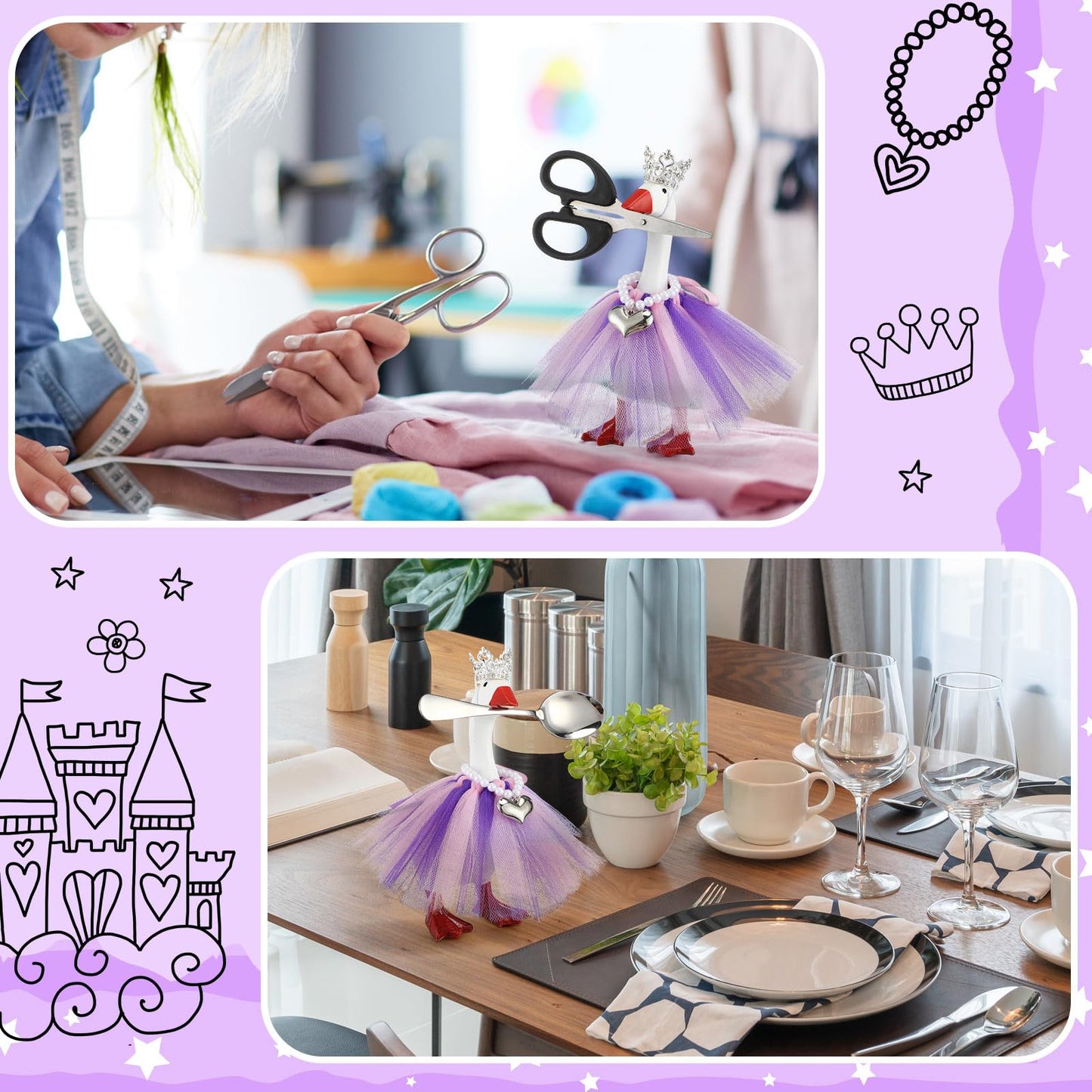 Sunnymove 7-Inch Winter Mini Desk Goose Outfit Set — Tiara, Tutu Dress & Necklace (Purple)