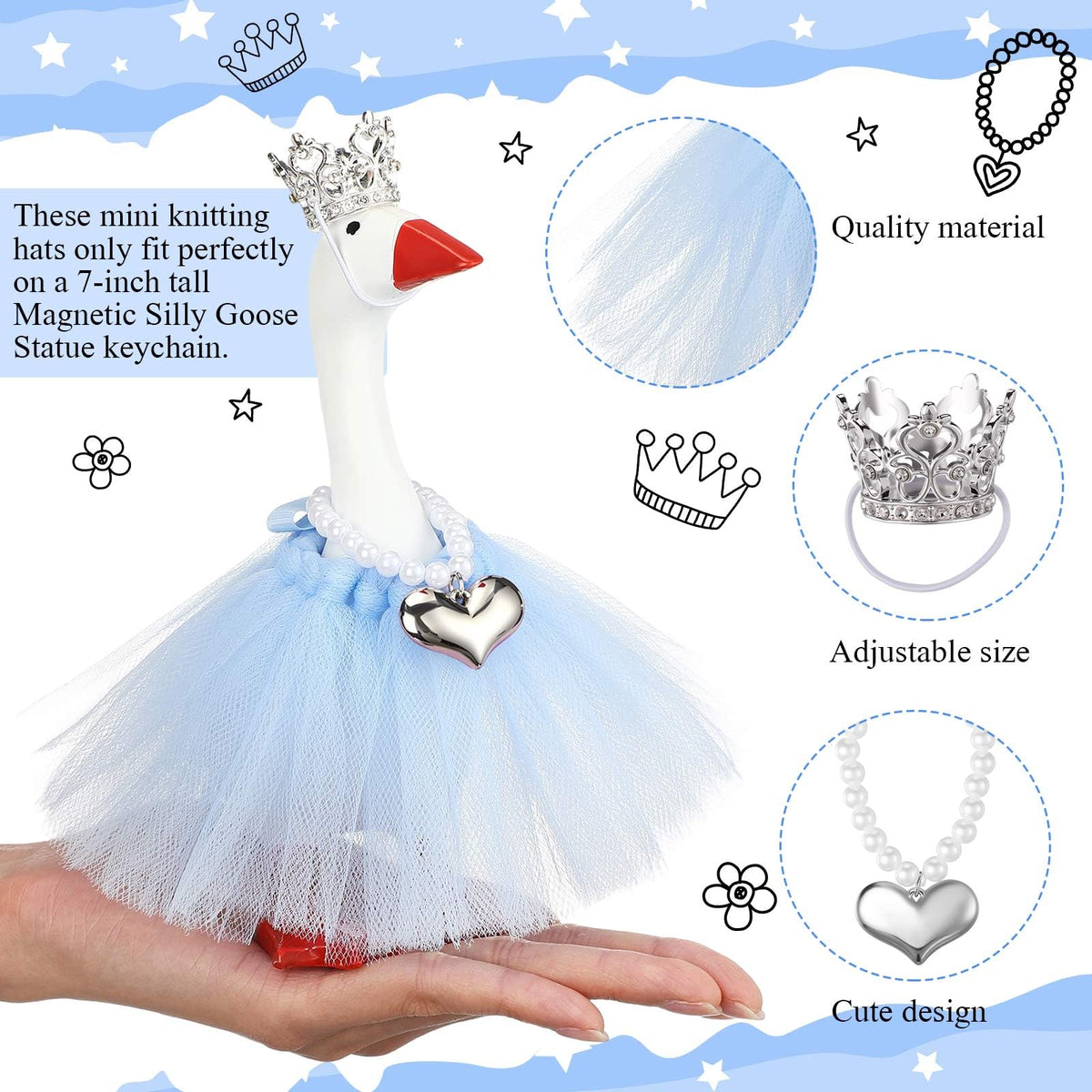 Sunnymove 7-Inch Winter Mini Desk Goose Outfit — Blue Tiara, Tutu Dress, Necklace & Key Holder