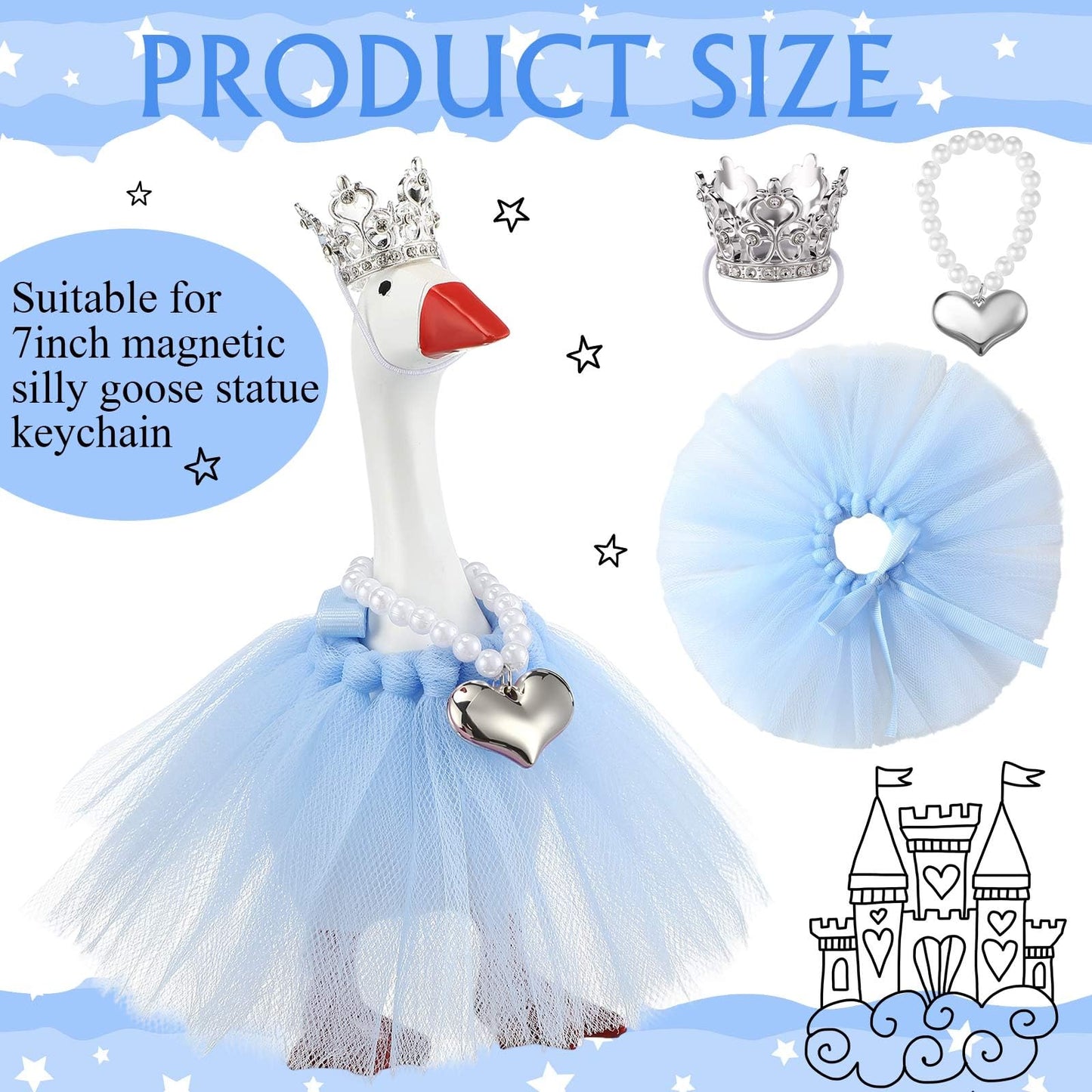 Sunnymove 7-Inch Winter Mini Desk Goose Outfit — Blue Tiara, Tutu Dress, Necklace & Key Holder