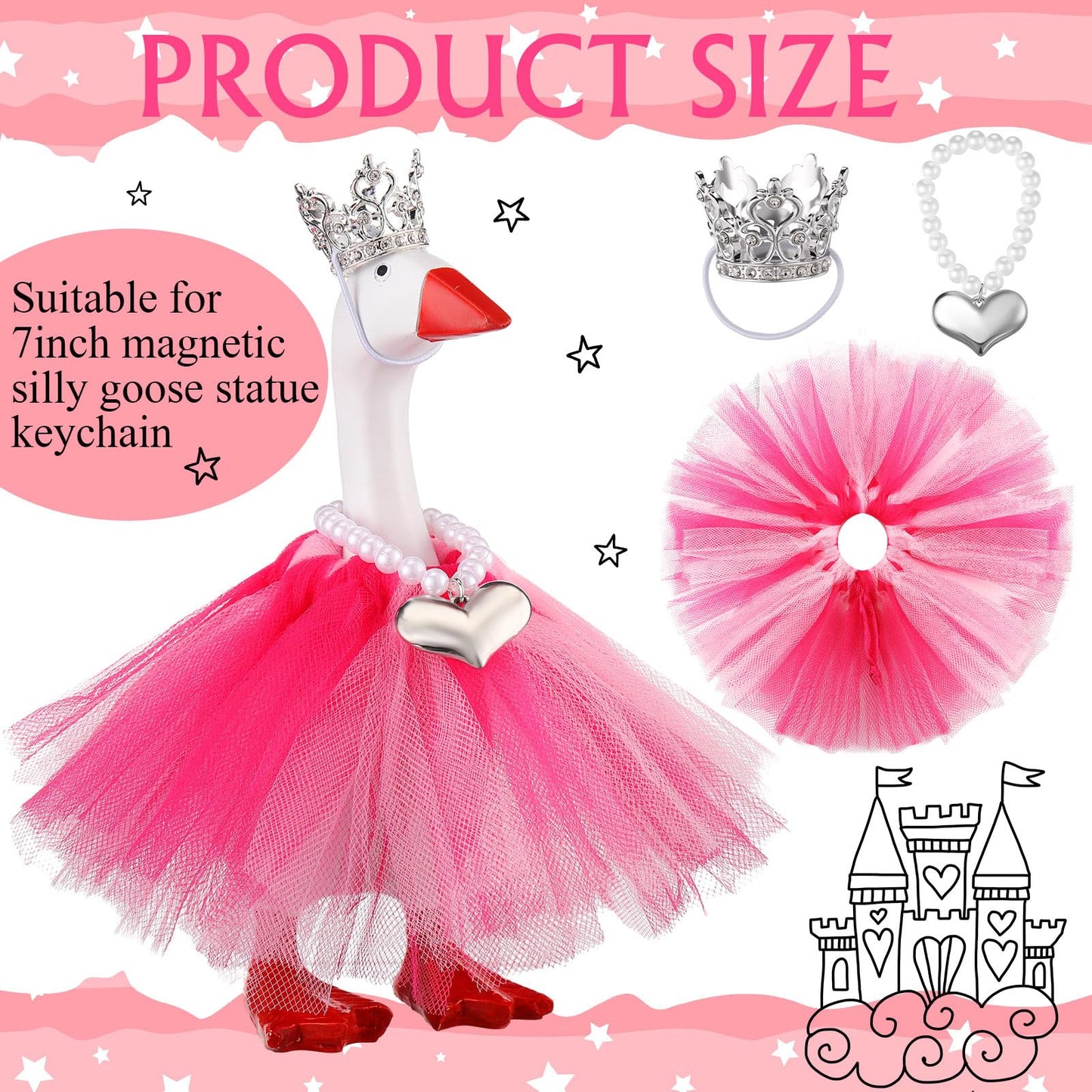 Sunnymove 7-Inch Winter Mini Desk Goose Outfits – Pink Tiara Crown, Tutu Dress, Necklace