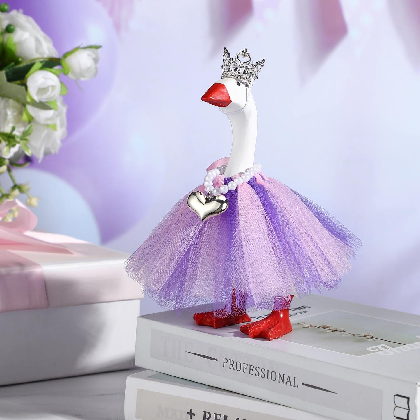 Sunnymove 7-Inch Winter Mini Desk Goose Outfit Set — Tiara, Tutu Dress & Necklace (Purple)