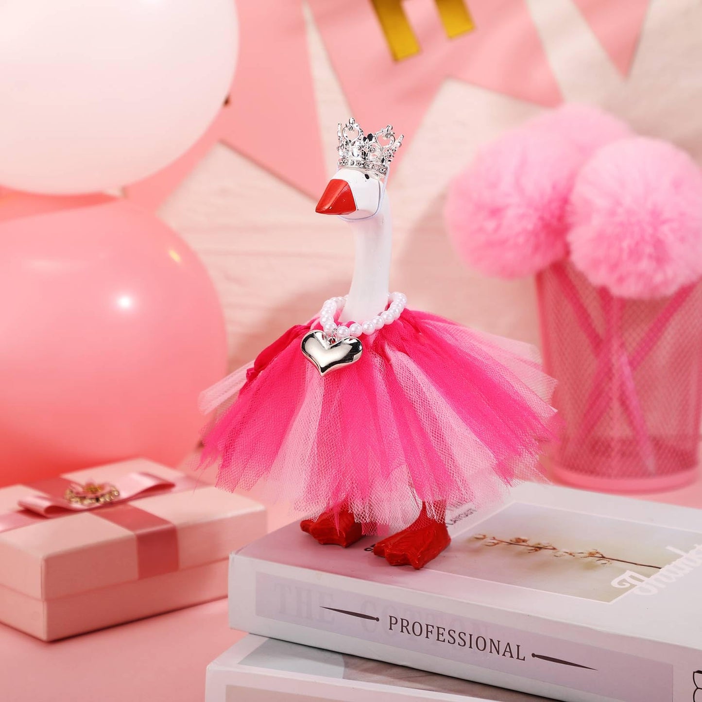 Sunnymove 7-Inch Winter Mini Desk Goose Outfits – Pink Tiara Crown, Tutu Dress, Necklace