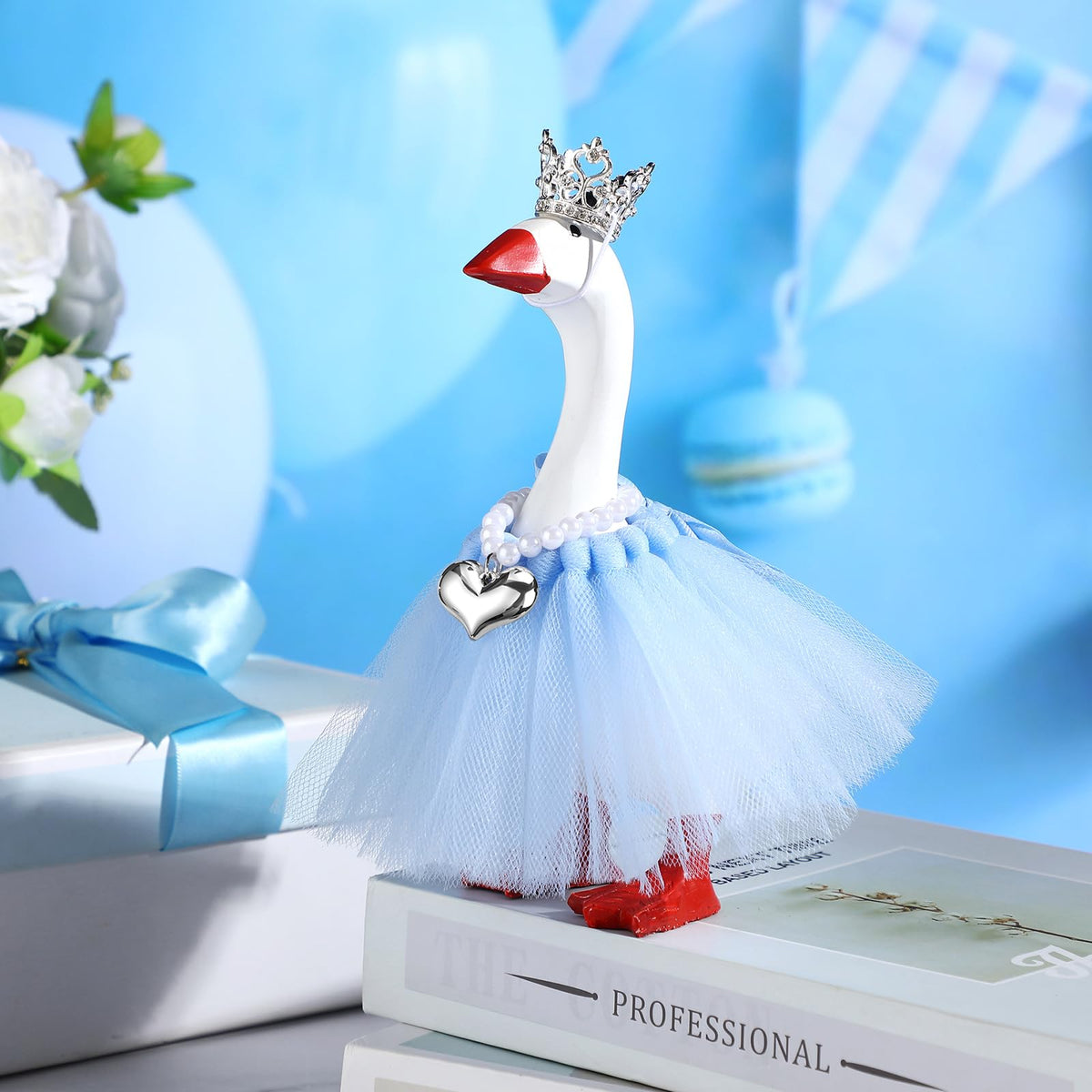 Sunnymove 7-Inch Winter Mini Desk Goose Outfit — Blue Tiara, Tutu Dress, Necklace & Key Holder