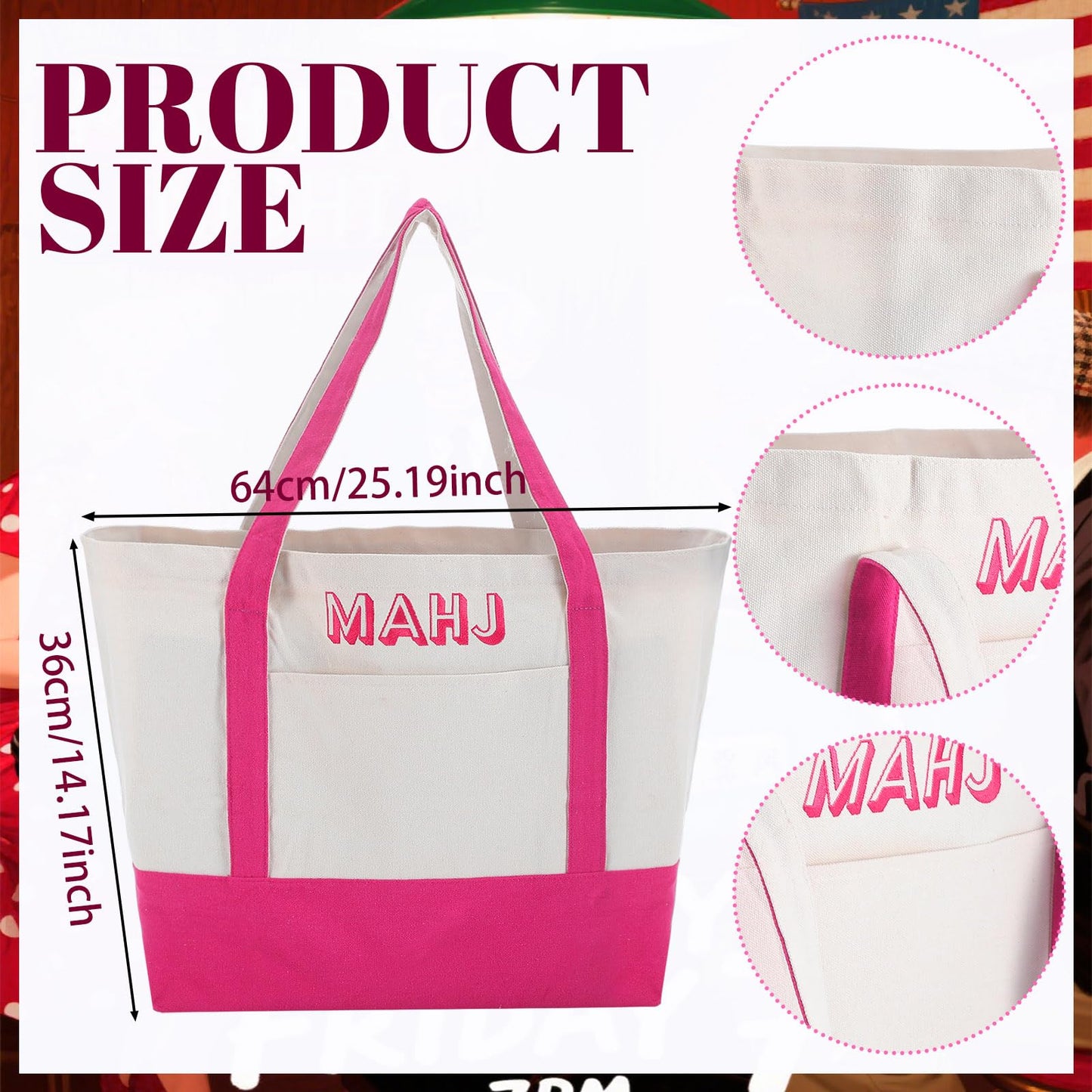 Sunnymove 3-Piece Empty Mahjong Canvas Bag Set - Pink (Tiles Bag, Racks & Pushers)