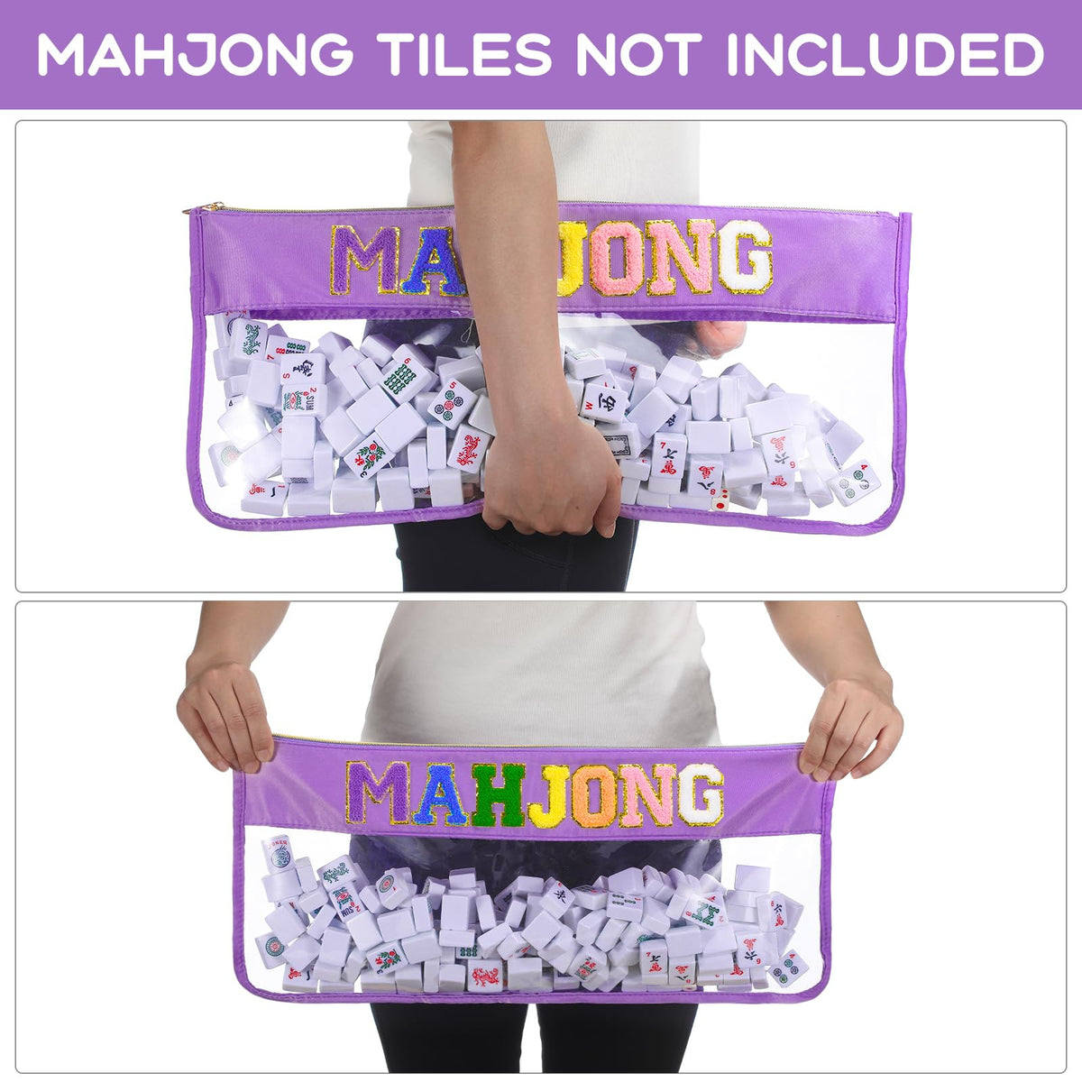 Sunnymove 1-Piece American Mahjong Bag - Purple Empty Tile Case with Zipper & Embroidered Letters