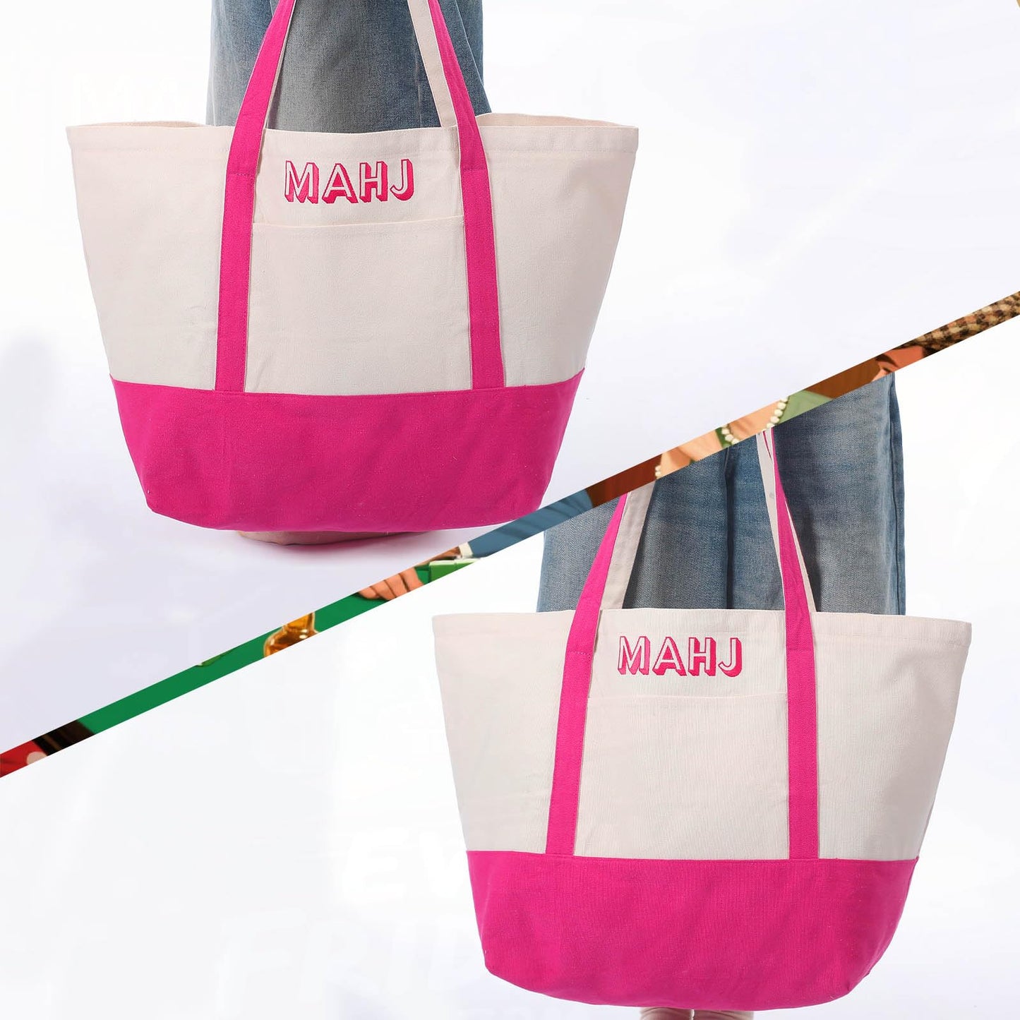 Sunnymove 3-Piece Empty Mahjong Canvas Bag Set - Pink (Tiles Bag, Racks & Pushers)
