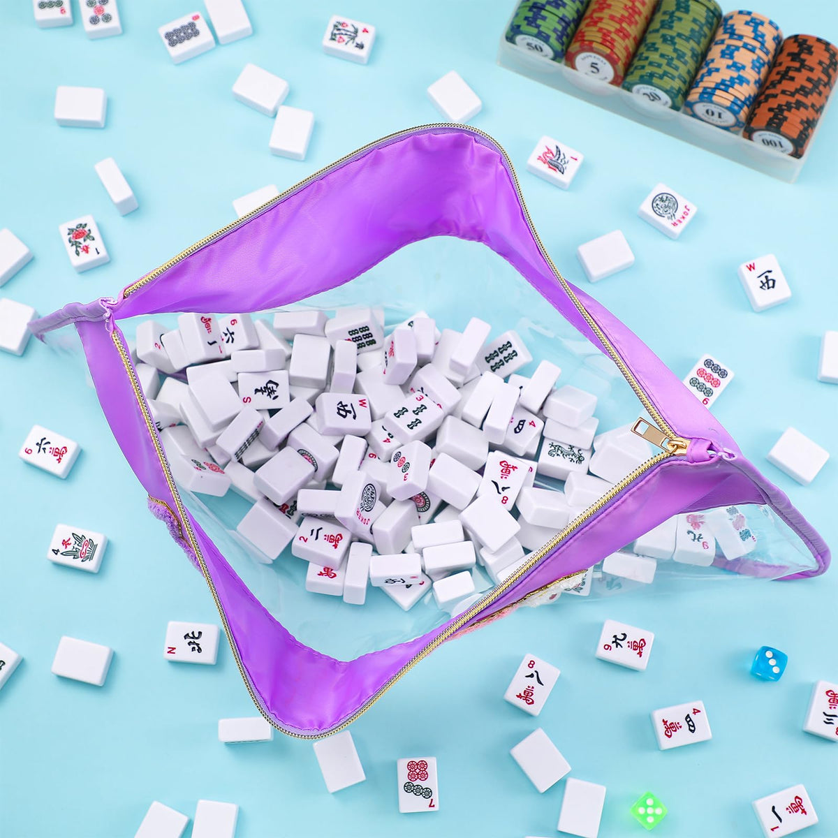 Sunnymove 1-Piece American Mahjong Bag - Purple Empty Tile Case with Zipper & Embroidered Letters