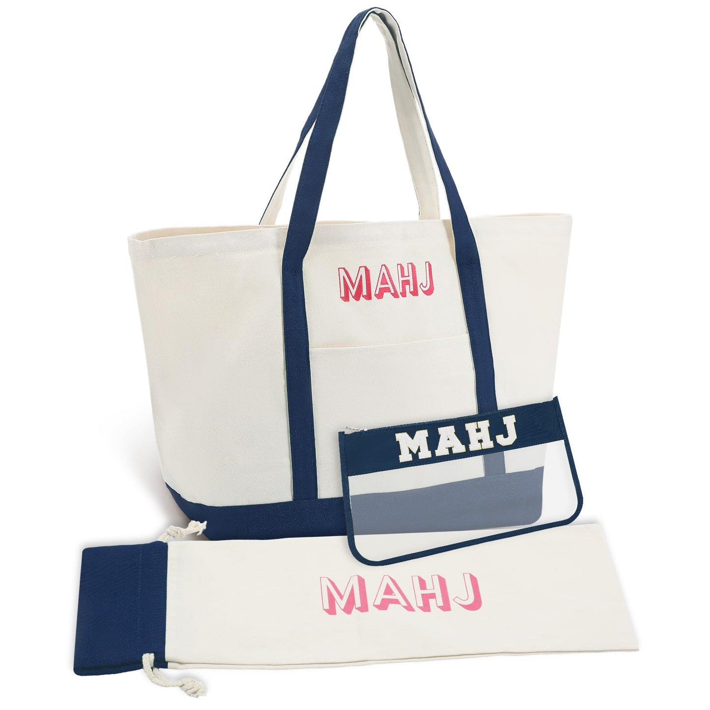 Sunnymove 3-Piece Empty Mahjong Canvas Bag Set – Navy Blue
