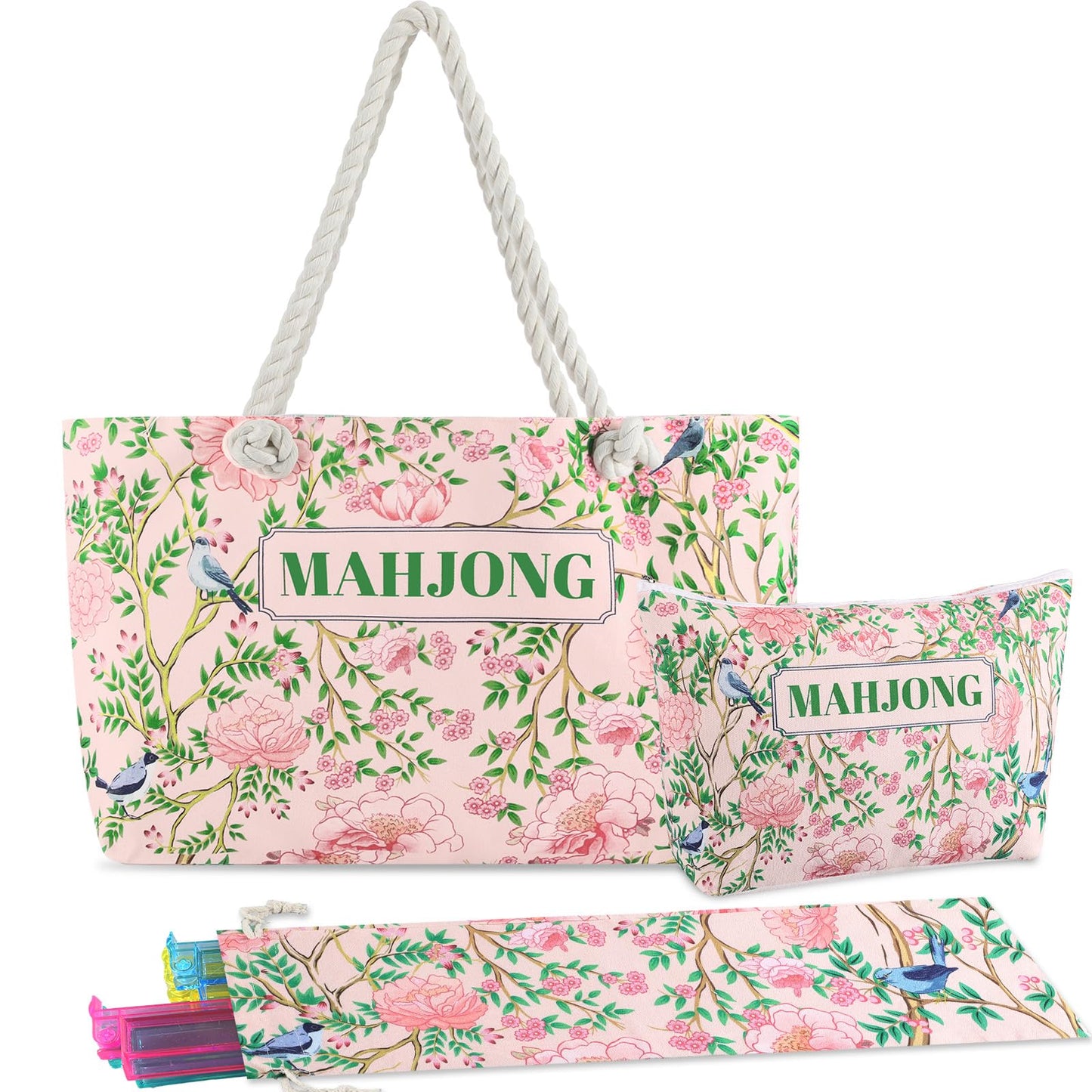 Sunnymove Empty Mahjong Bags Set for Tiles and Racks – 24x13x4.7 Inch Carrying Bag Case (Chinoiserie)