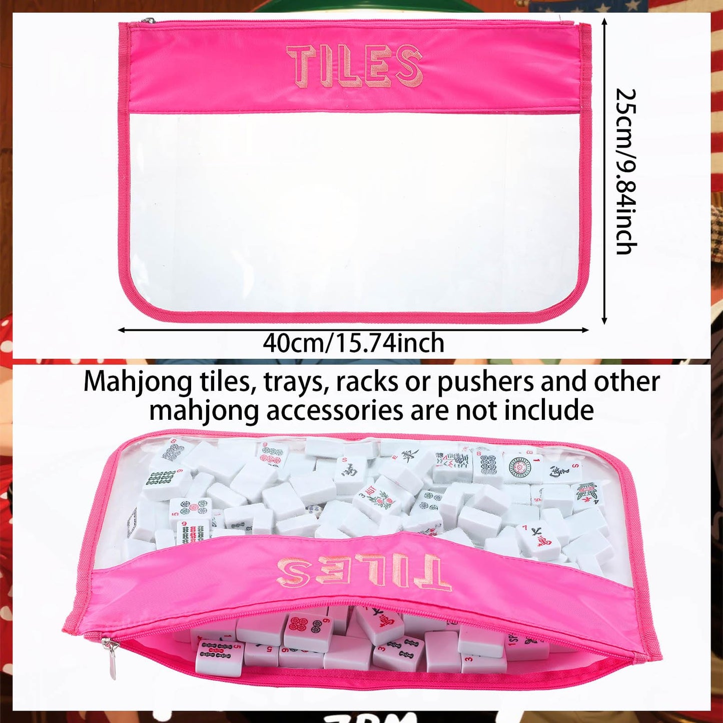 Sunnymove 3-Piece Empty Mahjong Canvas Bag Set - Pink (Tiles Bag, Racks & Pushers)